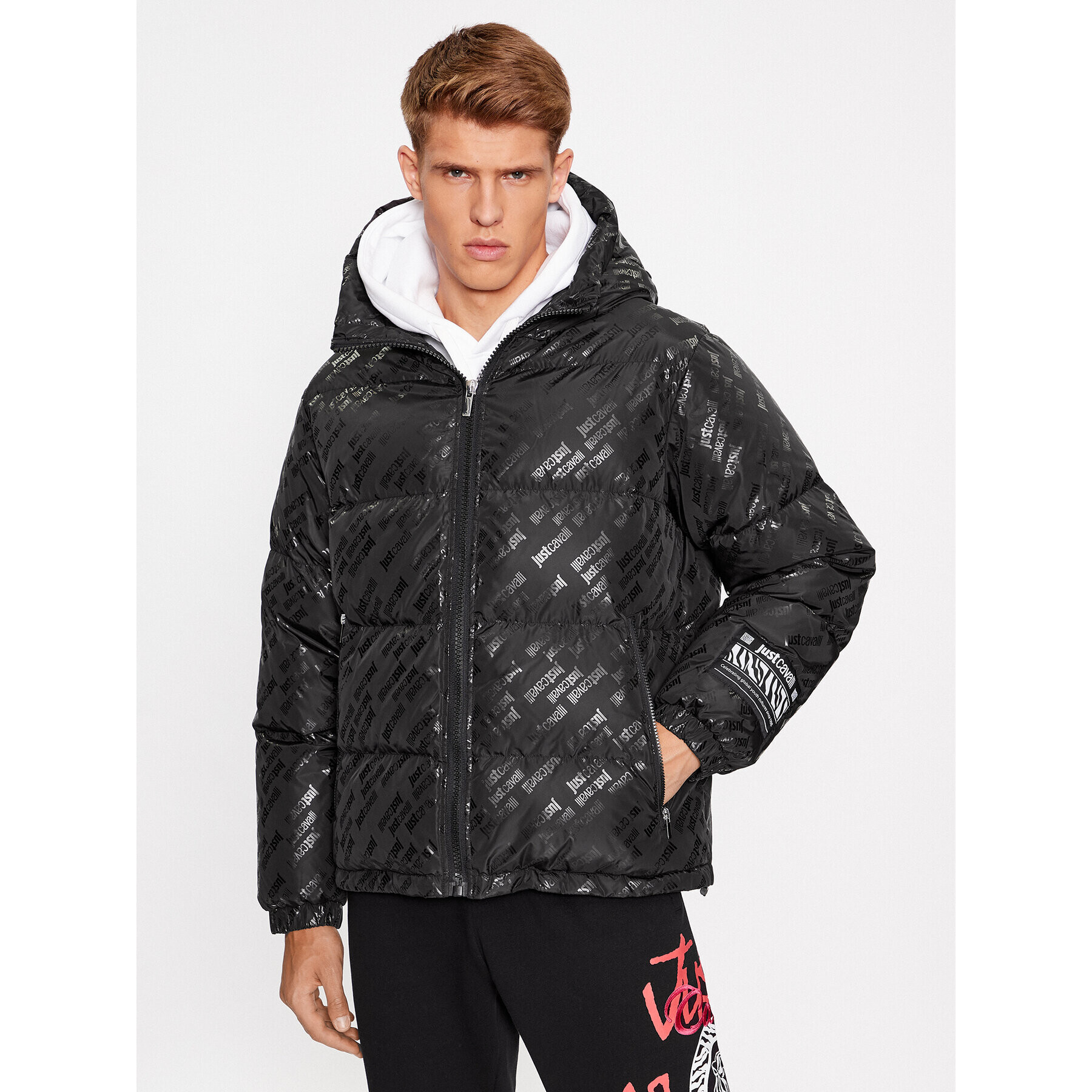 Just Cavalli Пухено яке 75OAUD16 Черен Regular Fit - Pepit.bg