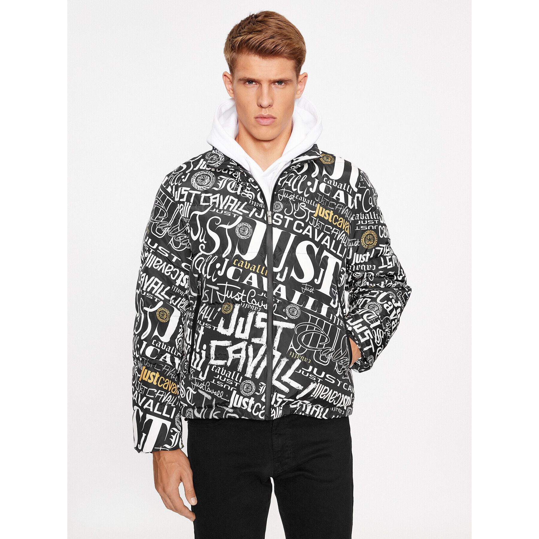 Just Cavalli Пухено яке 75OAUD18 Черен Regular Fit - Pepit.bg