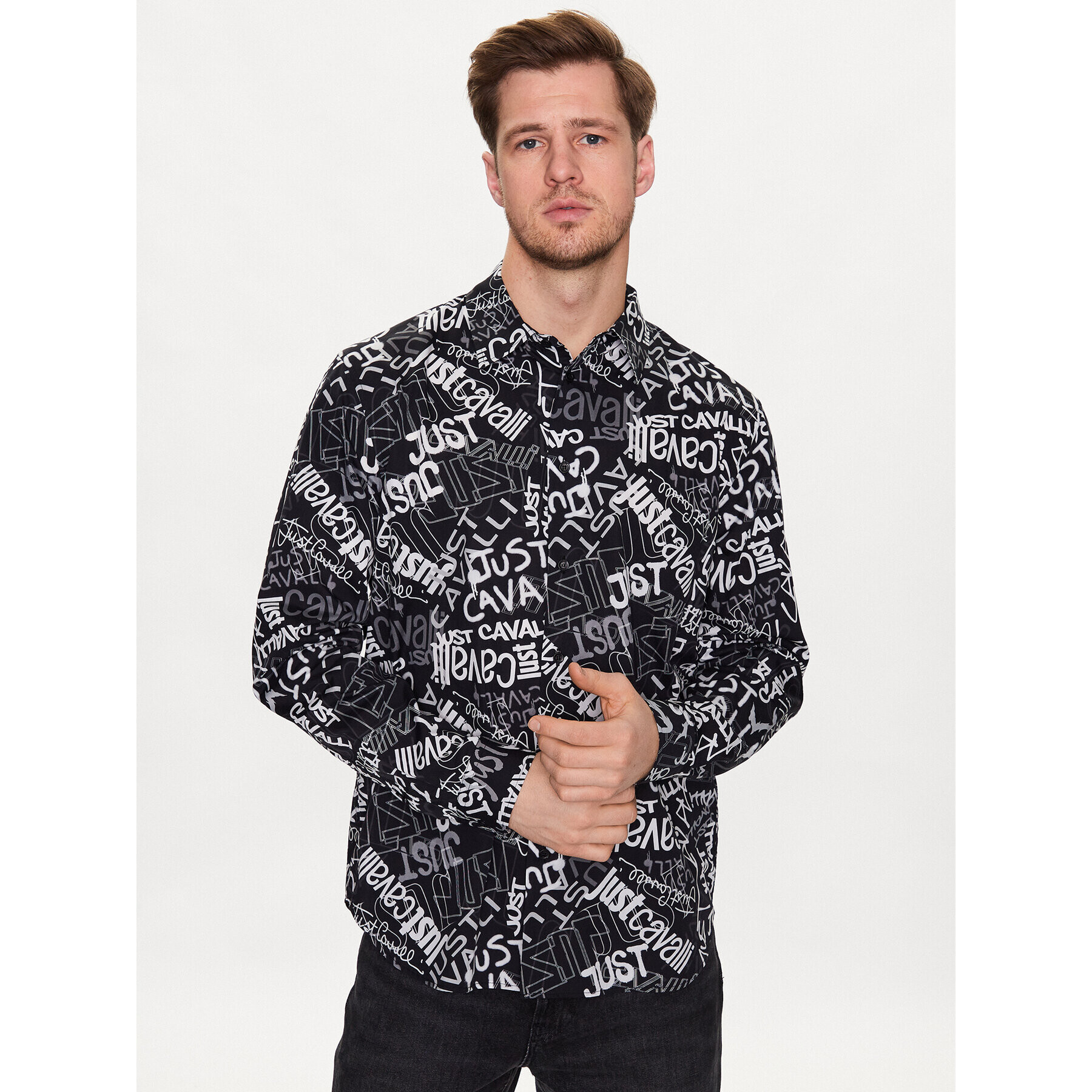 Just Cavalli Риза 74OBL2S3 Черен Regular Fit - Pepit.bg