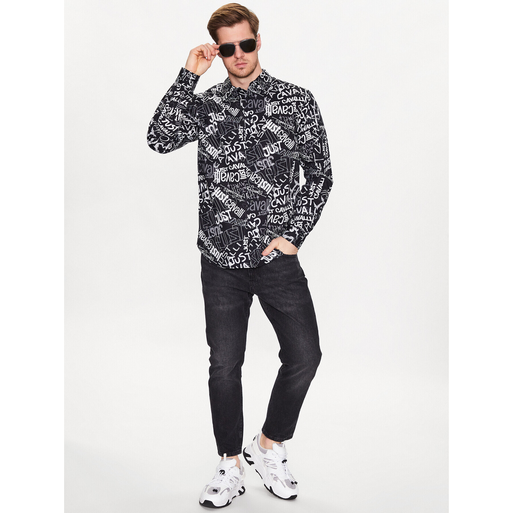 Just Cavalli Риза 74OBL2S3 Черен Regular Fit - Pepit.bg