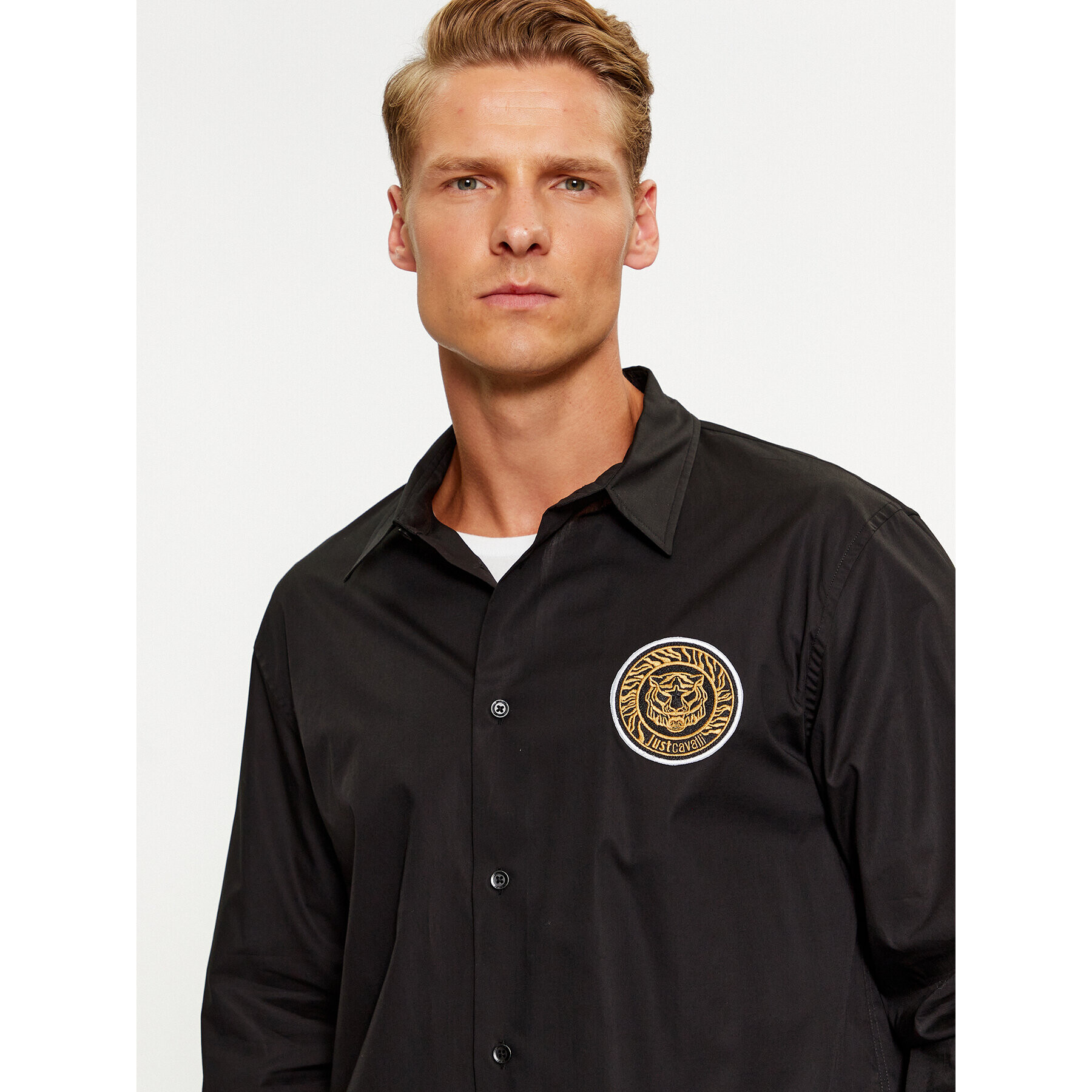 Just Cavalli Риза 75OALYS4 Черен Slim Fit - Pepit.bg