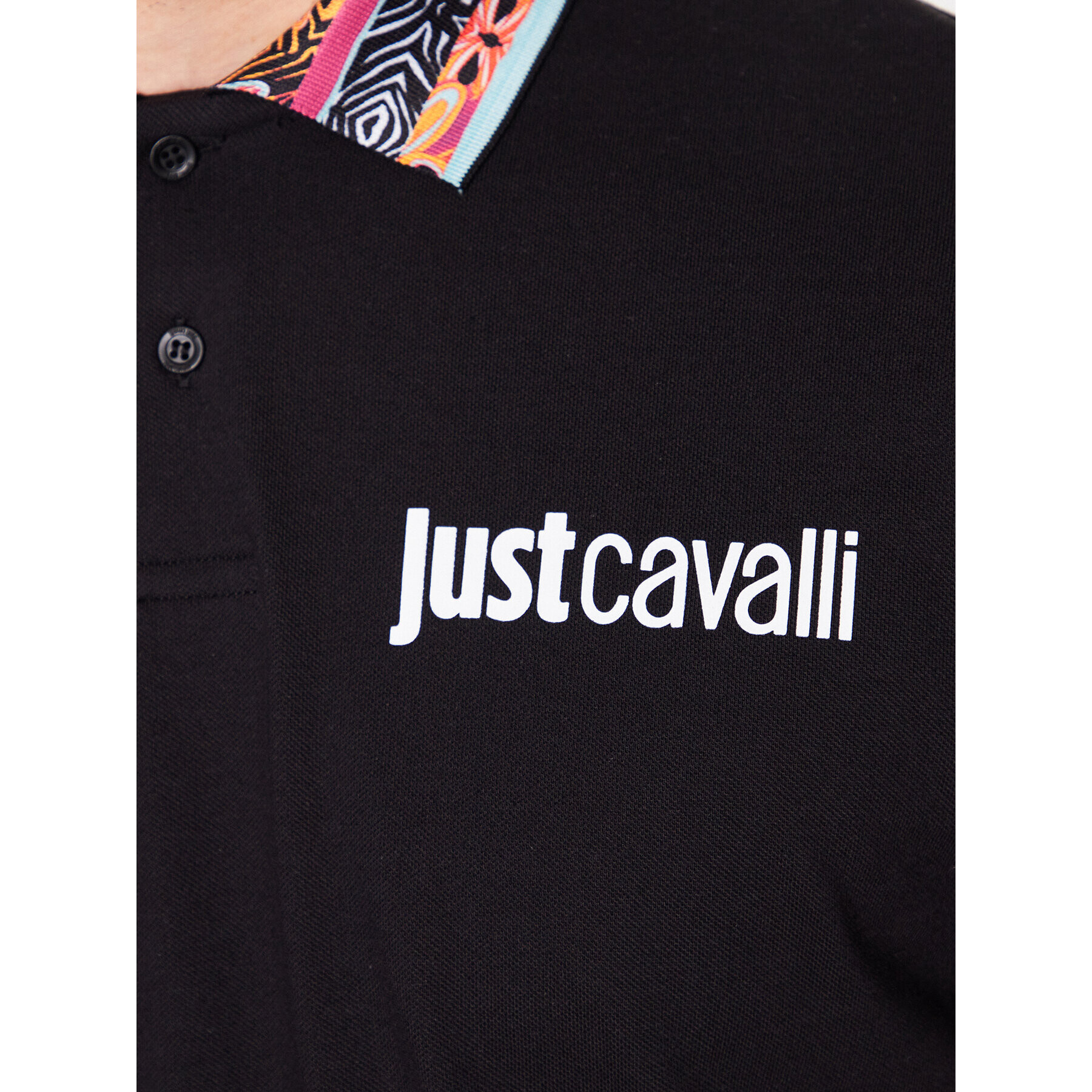 Just Cavalli Тениска с яка и копчета 74OBGF01 Черен Regular Fit - Pepit.bg