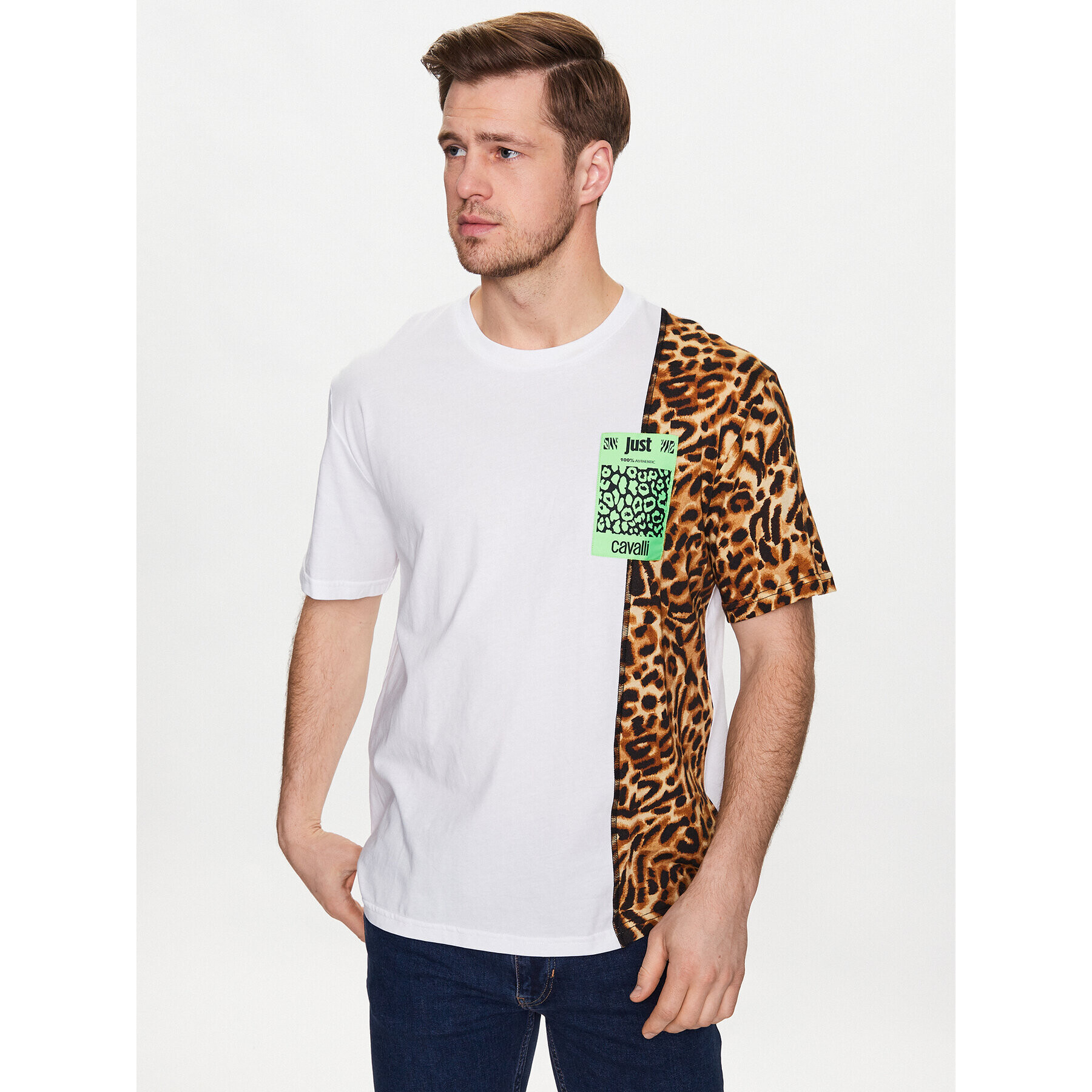 Just Cavalli Тишърт 74OBH6R7 Бял Regular Fit - Pepit.bg