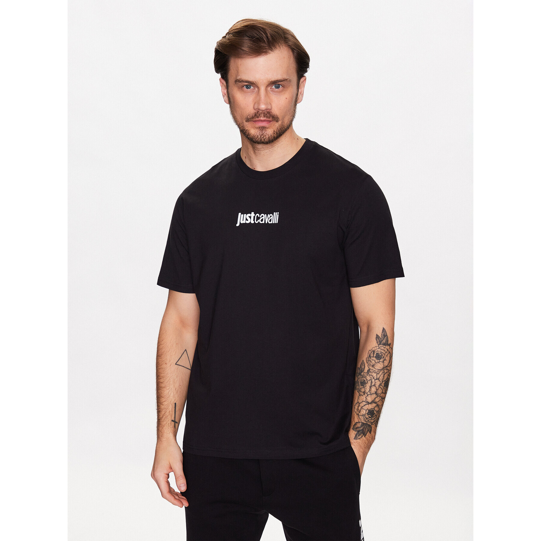 Just Cavalli Тишърт 74OBHF01 Черен Regular Fit - Pepit.bg