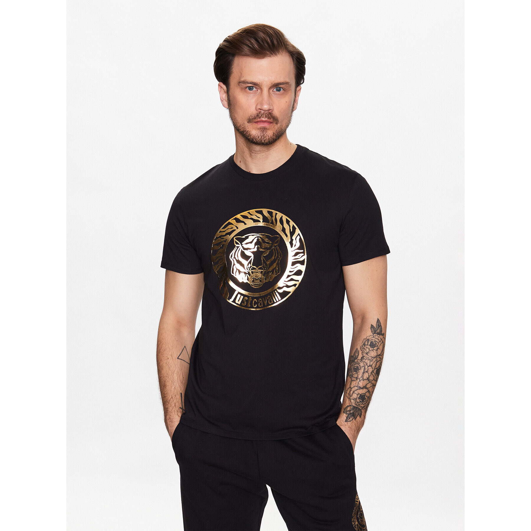 Just Cavalli Тишърт 74OBHF02 Черен Regular Fit - Pepit.bg