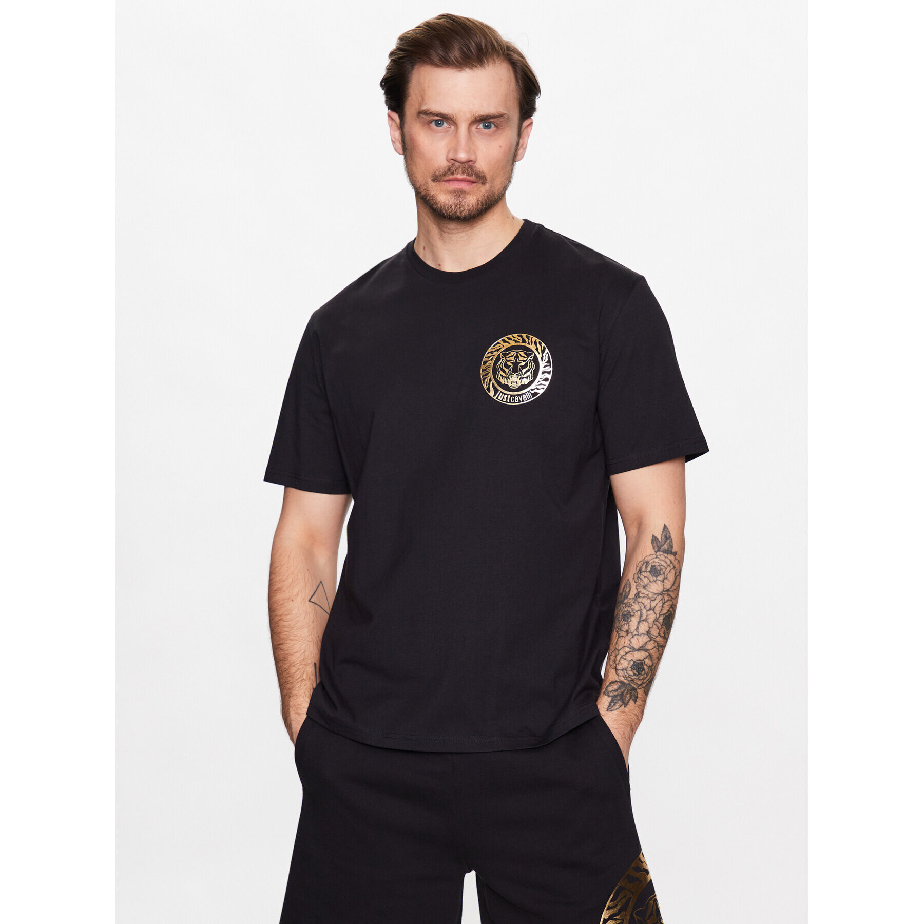 Just Cavalli Тишърт 74OBHF03 Черен Regular Fit - Pepit.bg