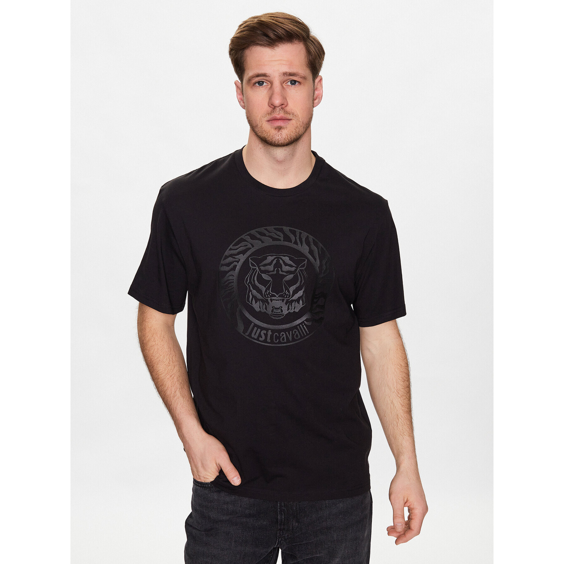 Just Cavalli Тишърт 74OBHF04 Черен Regular Fit - Pepit.bg