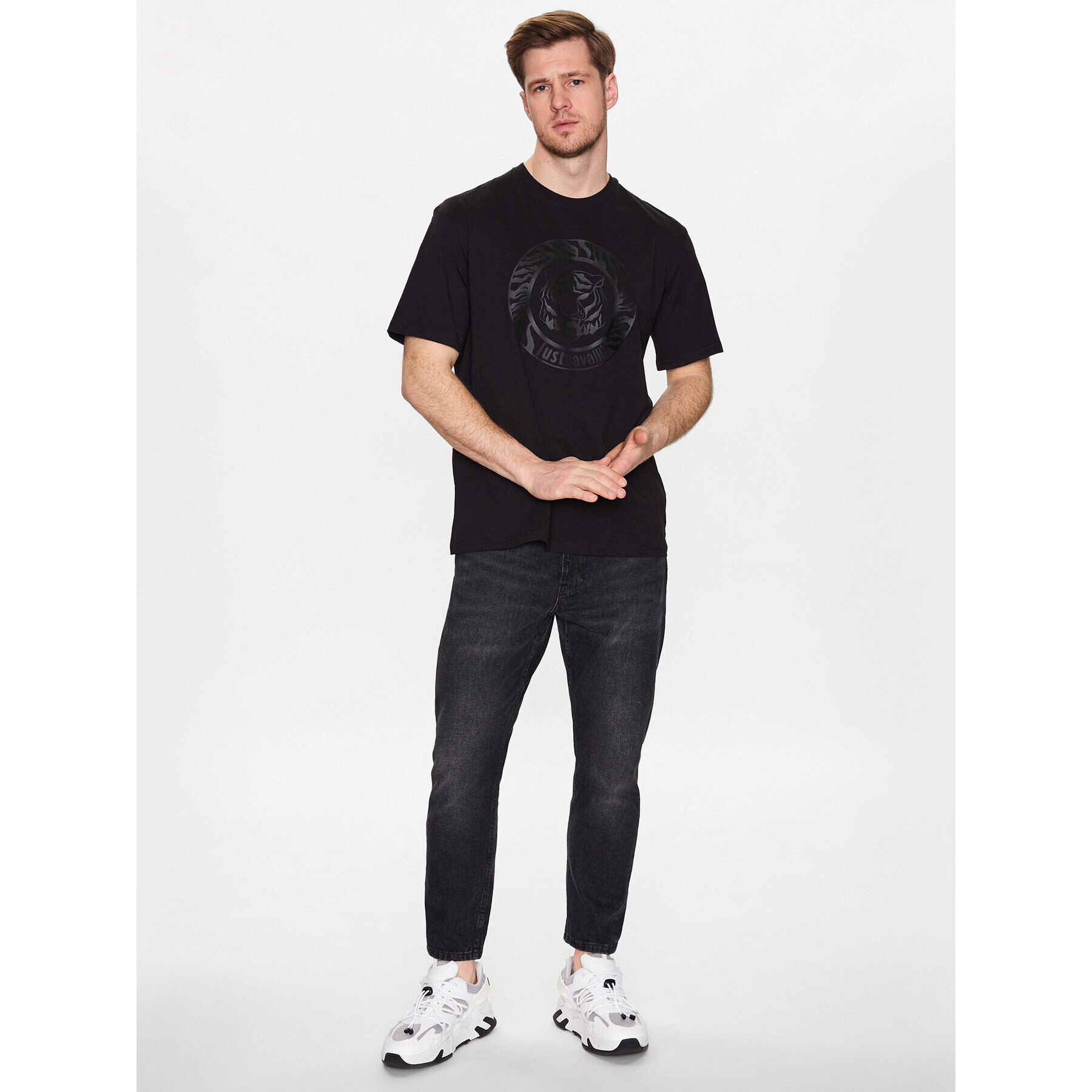 Just Cavalli Тишърт 74OBHF04 Черен Regular Fit - Pepit.bg