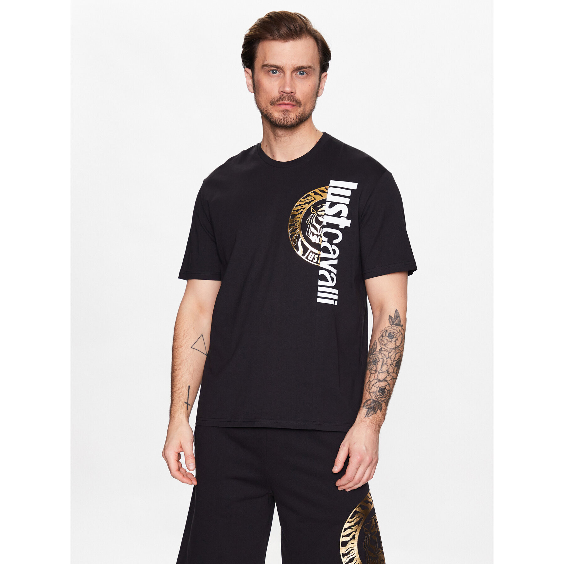 Just Cavalli Тишърт 74OBHF05 Черен Regular Fit - Pepit.bg