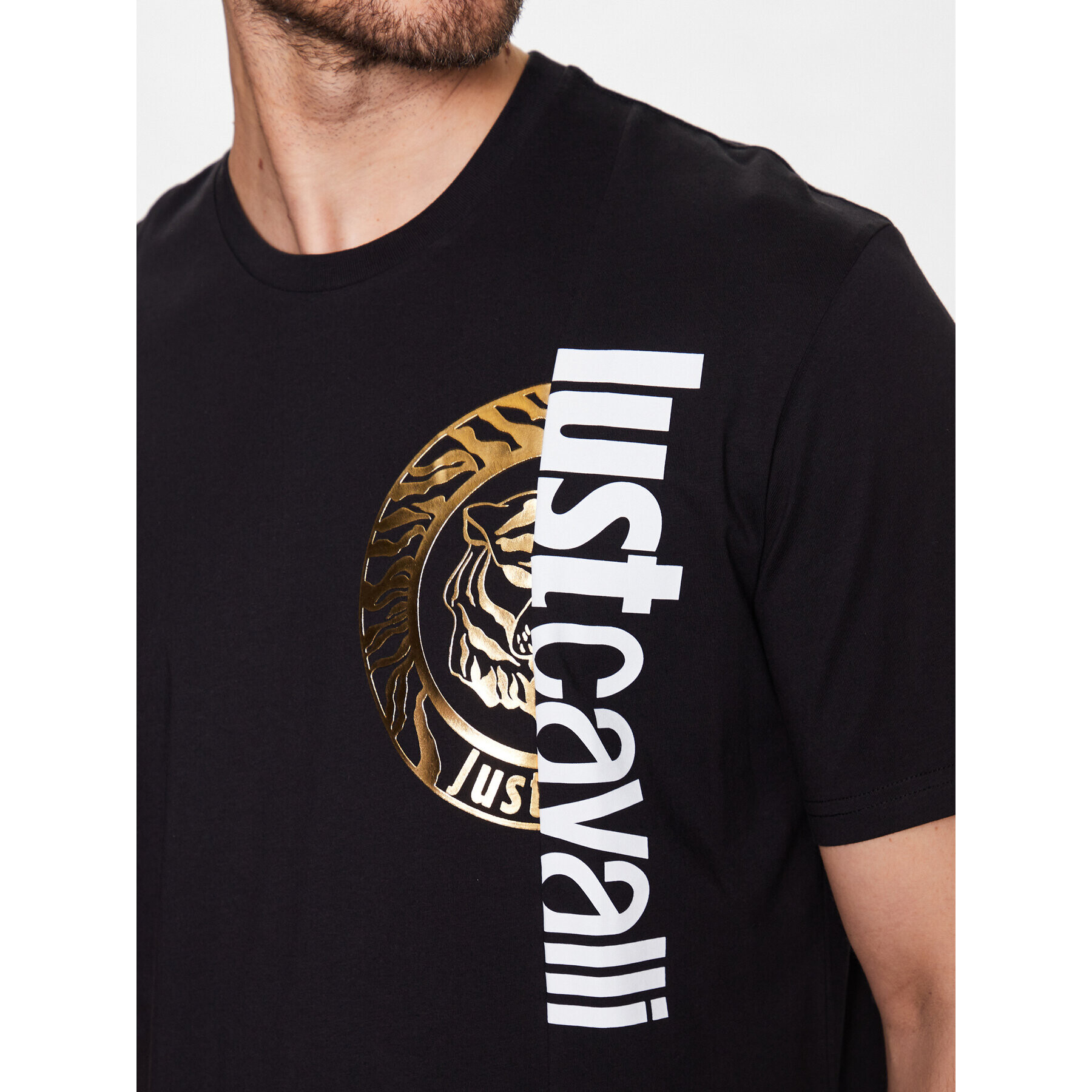 Just Cavalli Тишърт 74OBHF05 Черен Regular Fit - Pepit.bg