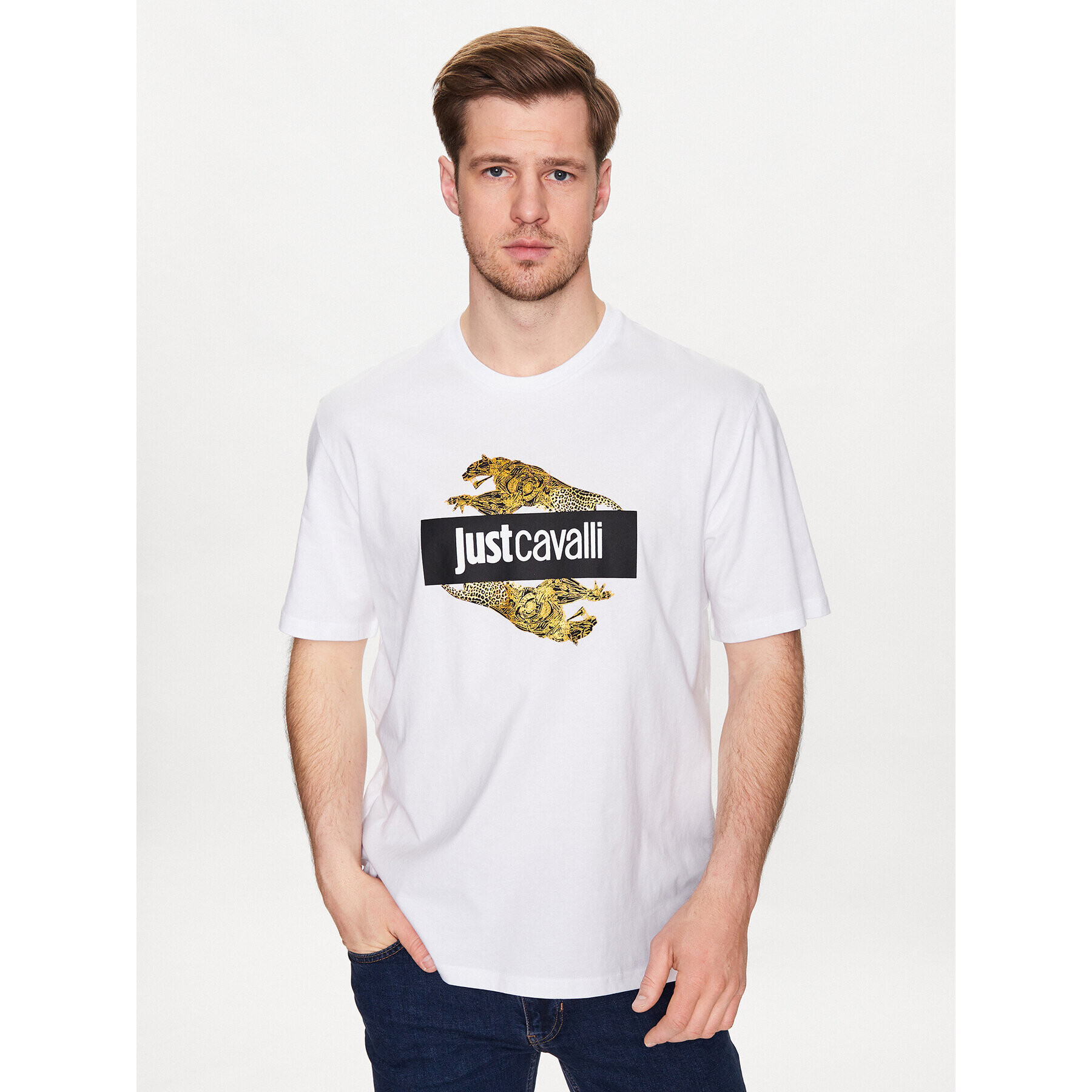 Just Cavalli Тишърт 74OBHF07 Бял Regular Fit - Pepit.bg