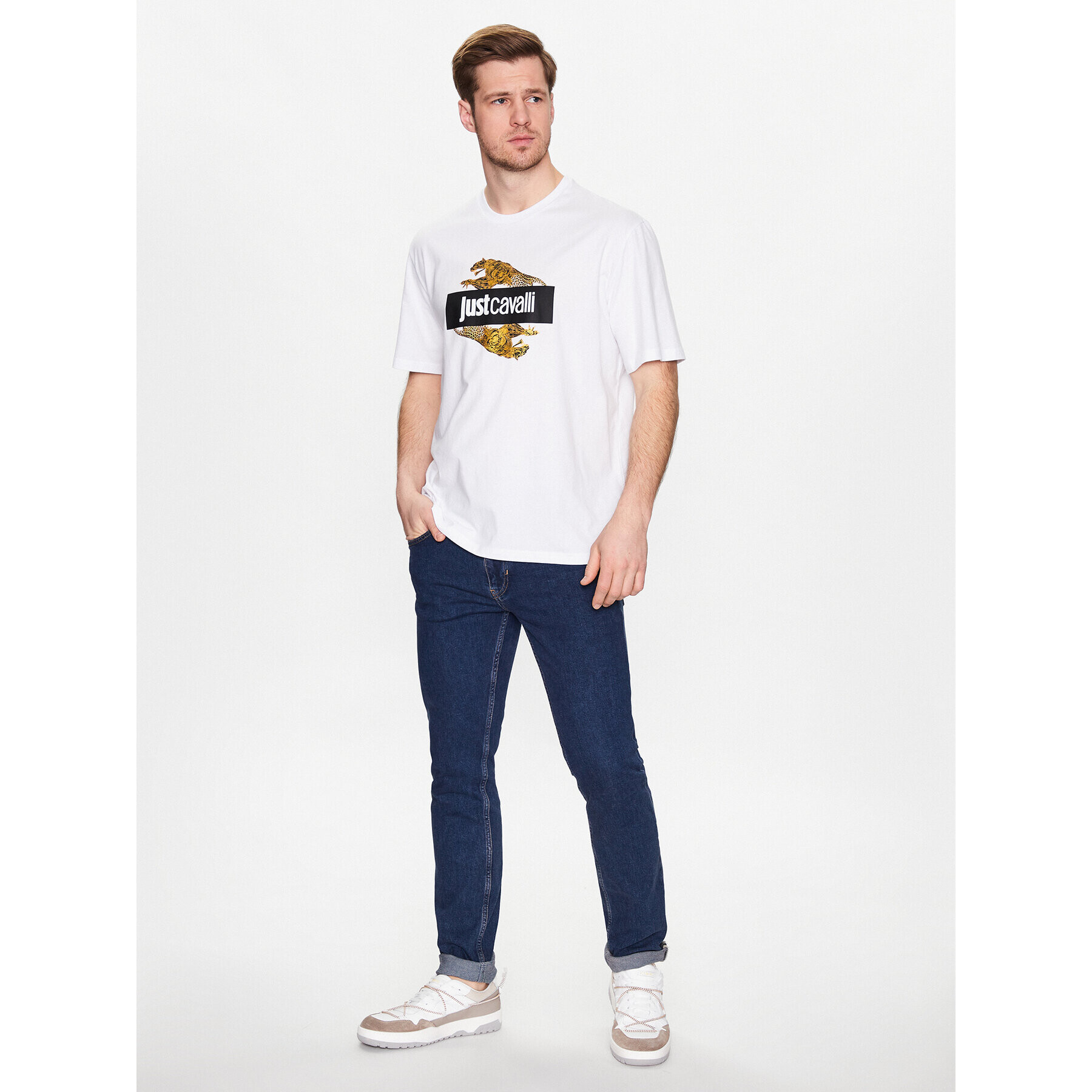 Just Cavalli Тишърт 74OBHF07 Бял Regular Fit - Pepit.bg