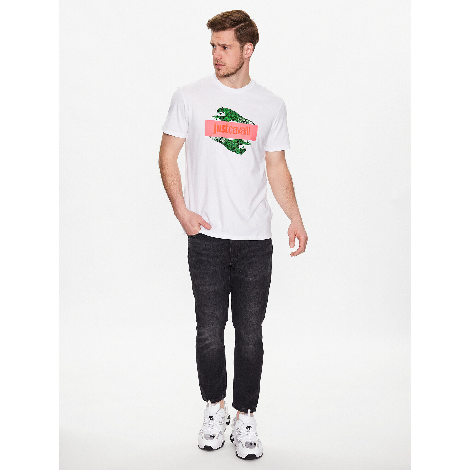 Just Cavalli Тишърт 74OBHF08 Бял Regular Fit - Pepit.bg