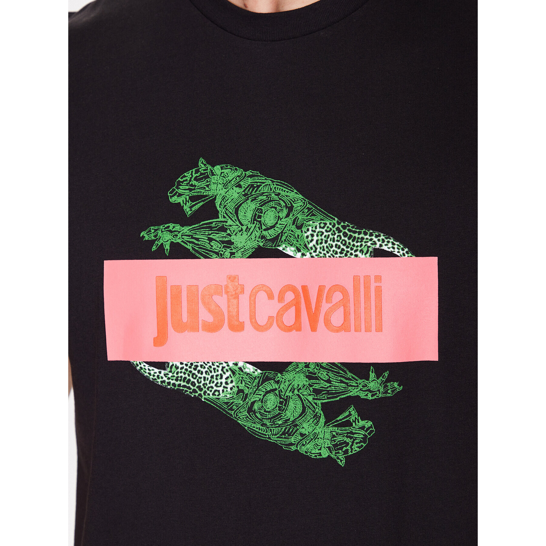 Just Cavalli Тишърт 74OBHF08 Черен Regular Fit - Pepit.bg