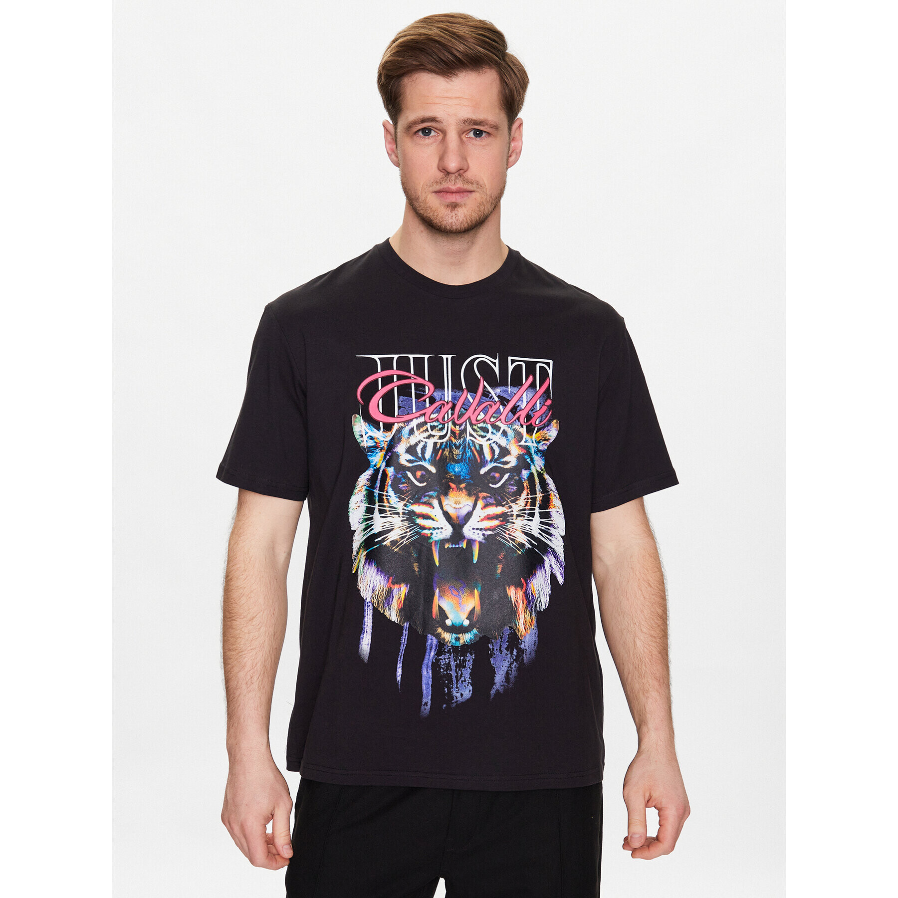 Just Cavalli Тишърт 74OBHF11 Черен Regular Fit - Pepit.bg