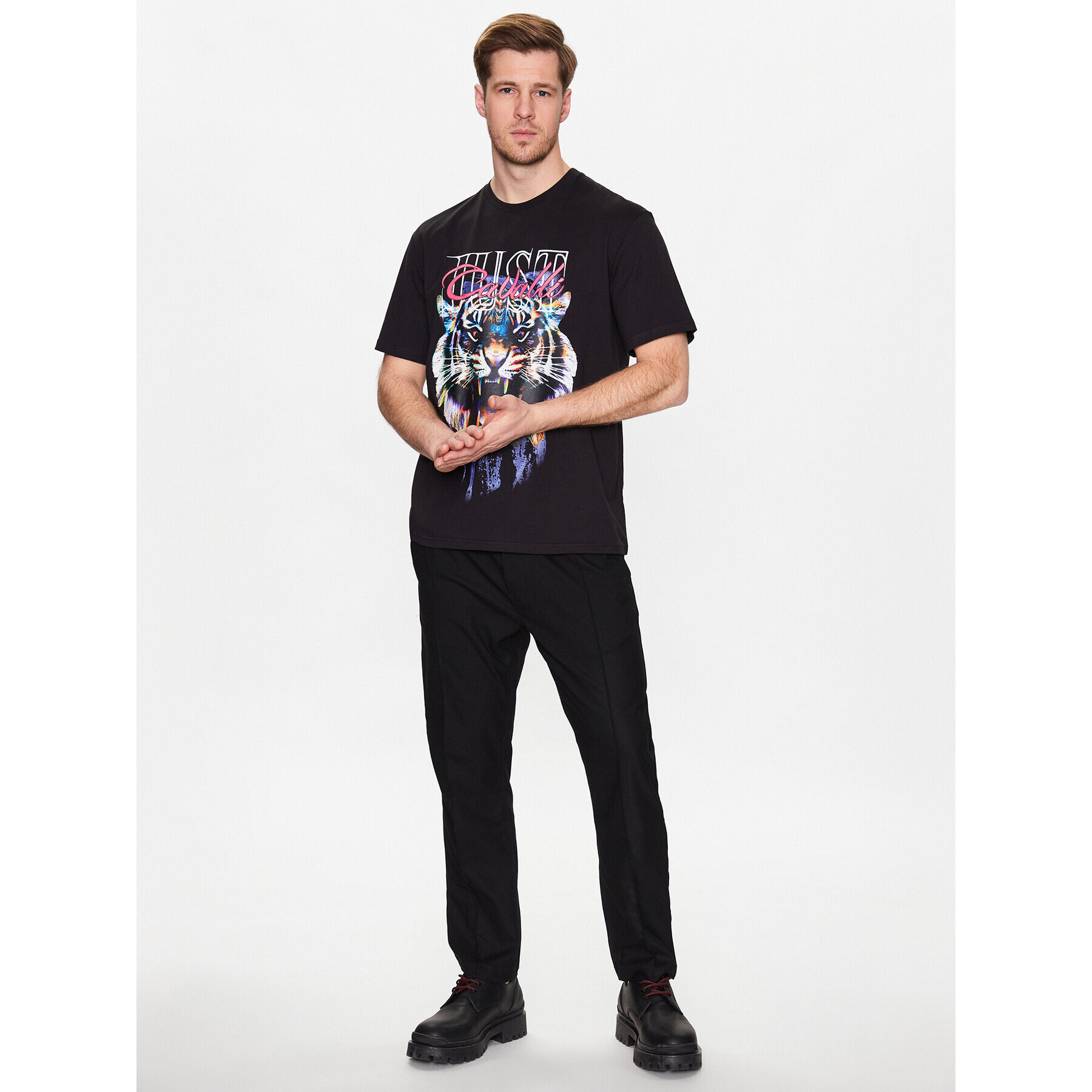 Just Cavalli Тишърт 74OBHF11 Черен Regular Fit - Pepit.bg