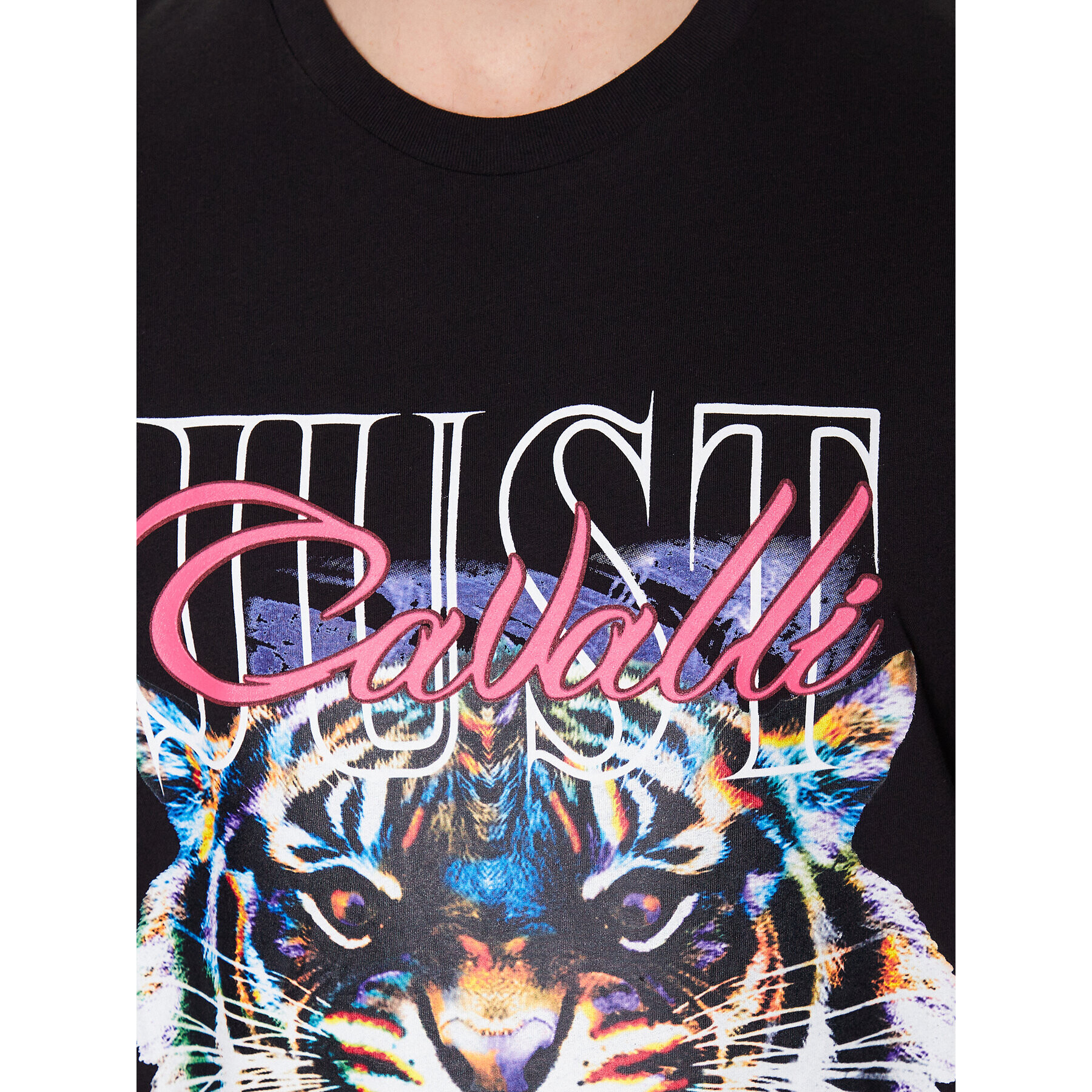 Just Cavalli Тишърт 74OBHF11 Черен Regular Fit - Pepit.bg