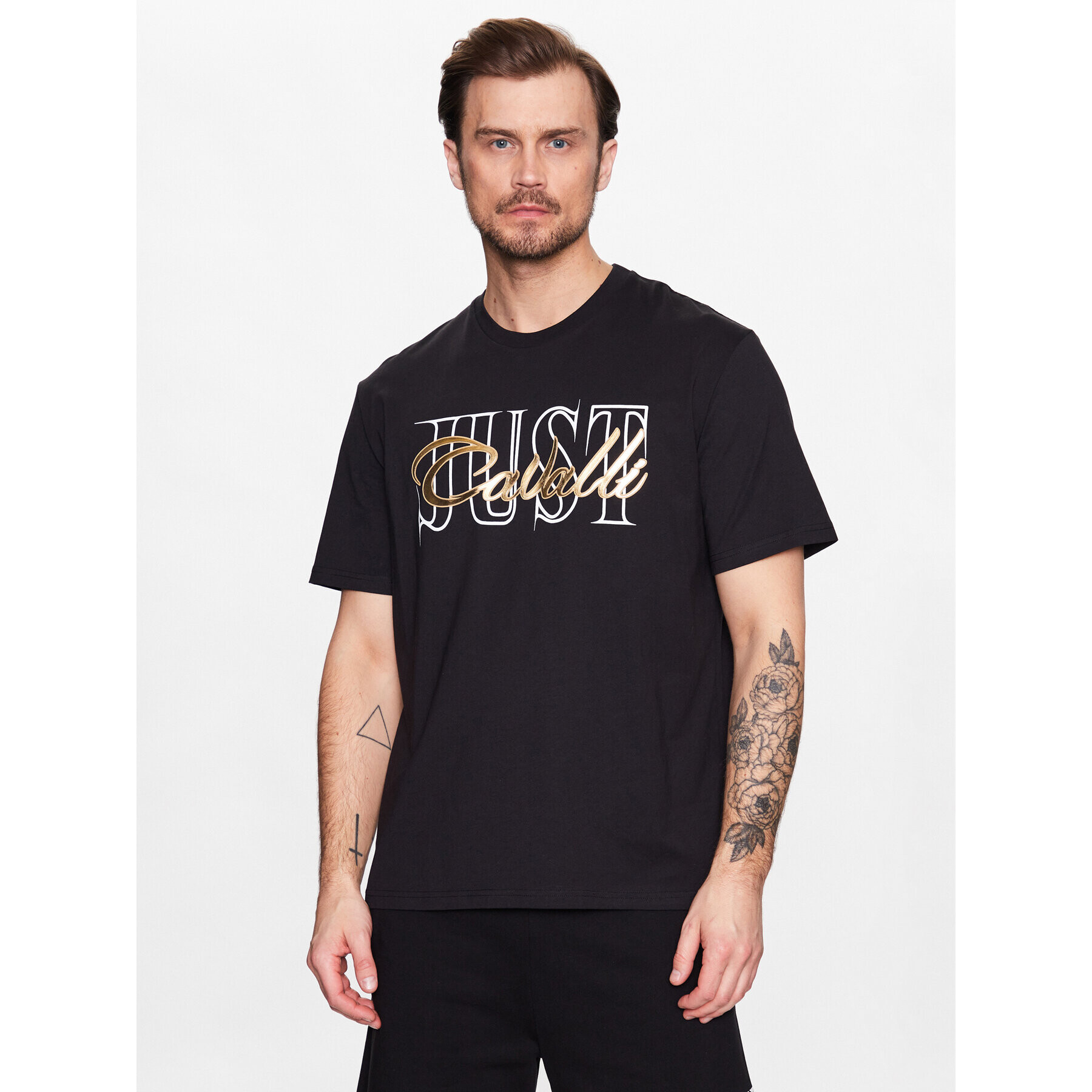 Just Cavalli Тишърт 74OBHF17 Черен Regular Fit - Pepit.bg