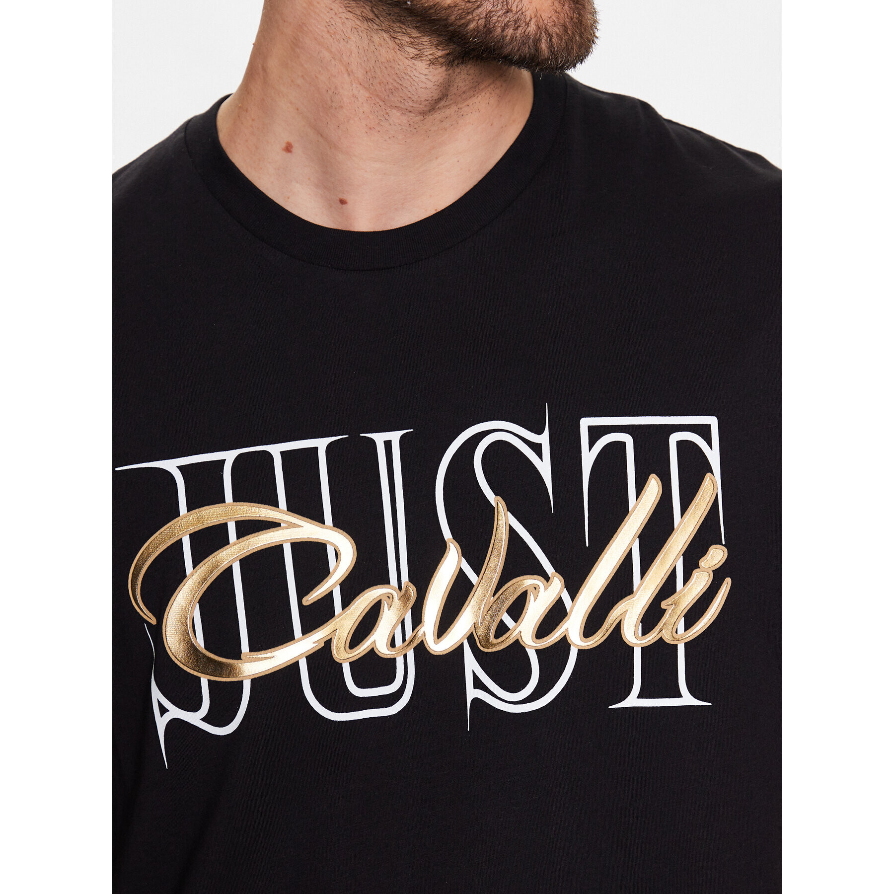 Just Cavalli Тишърт 74OBHF17 Черен Regular Fit - Pepit.bg