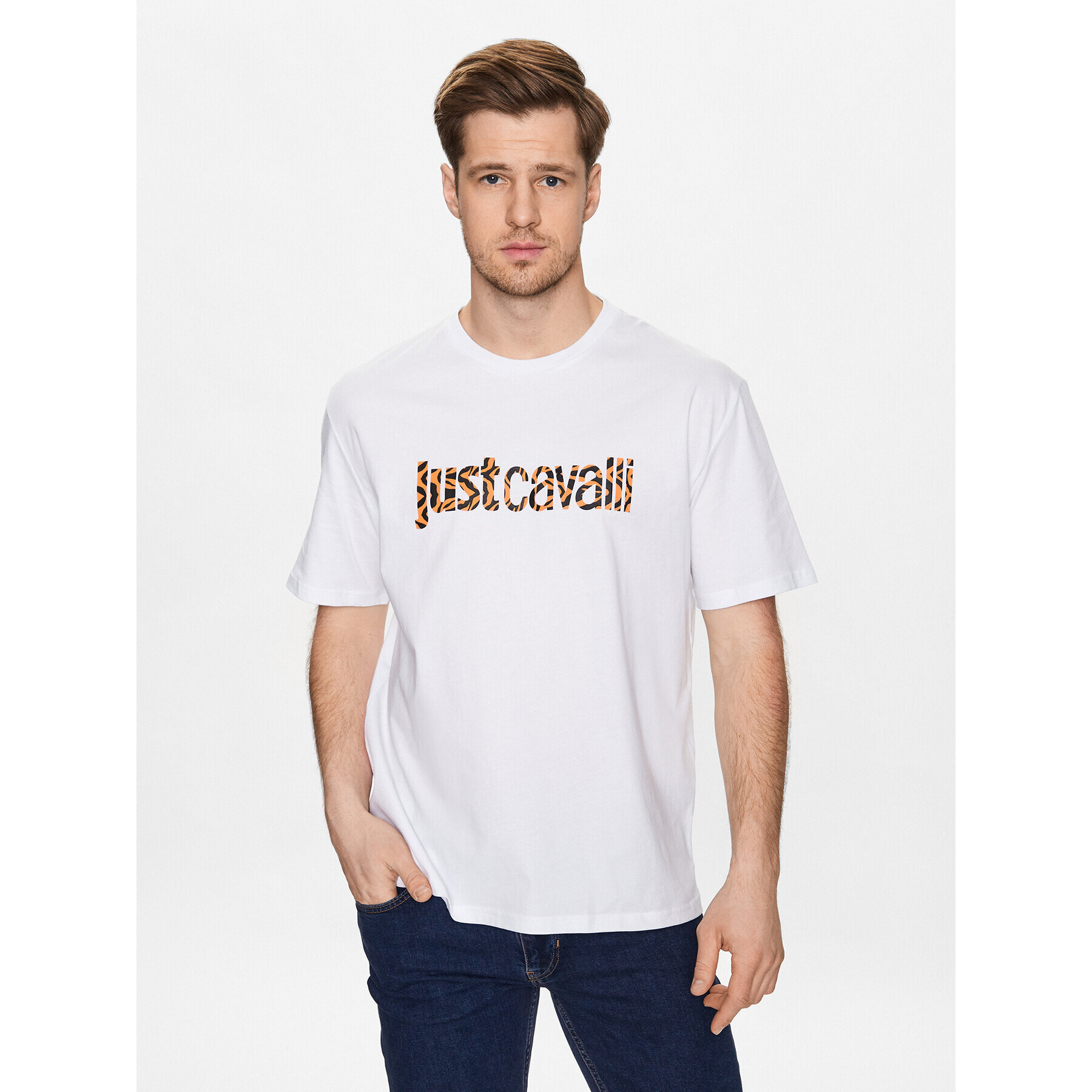 Just Cavalli Тишърт 74OBHG02 Бял Regular Fit - Pepit.bg