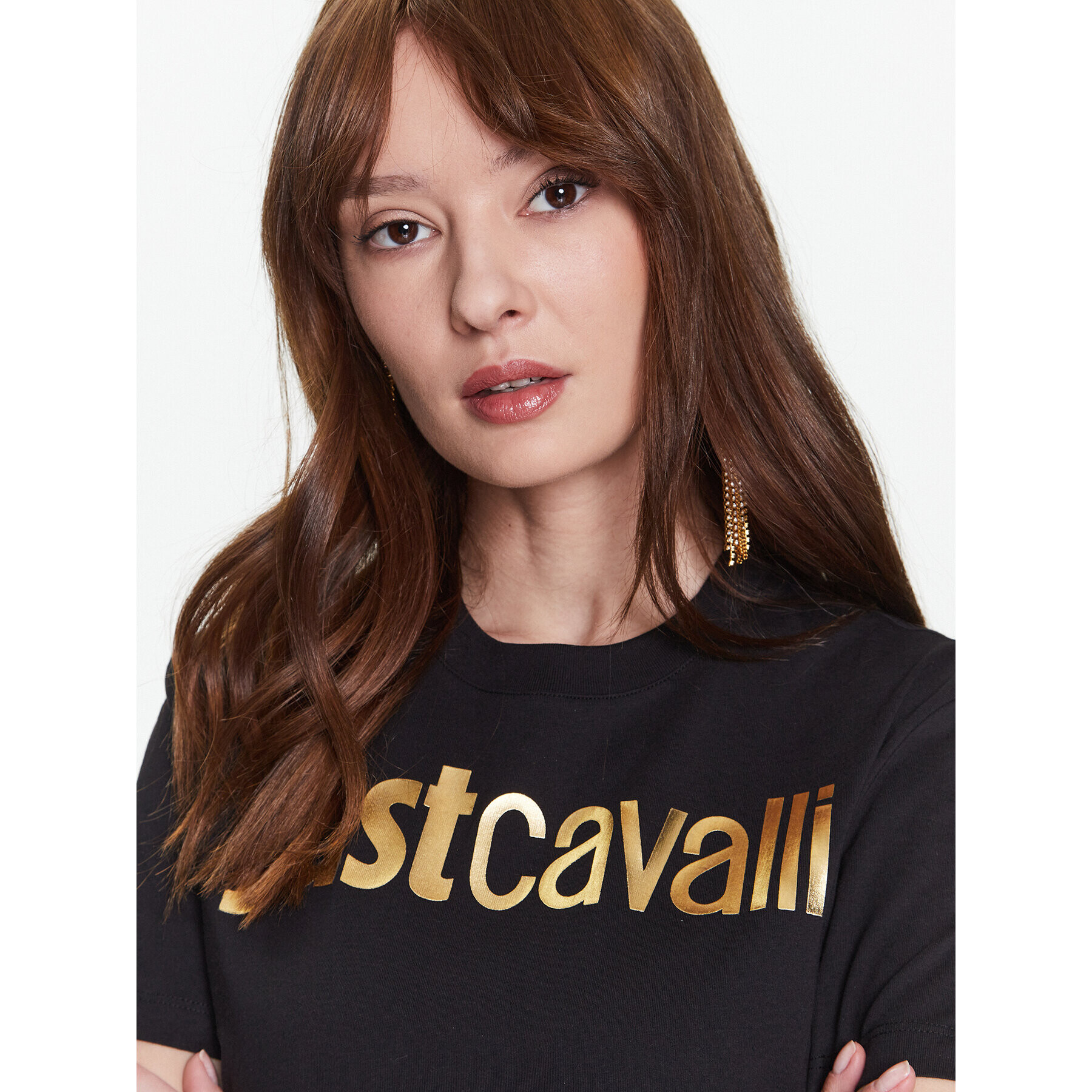 Just Cavalli Тишърт 74PBHF00 Черен Regular Fit - Pepit.bg