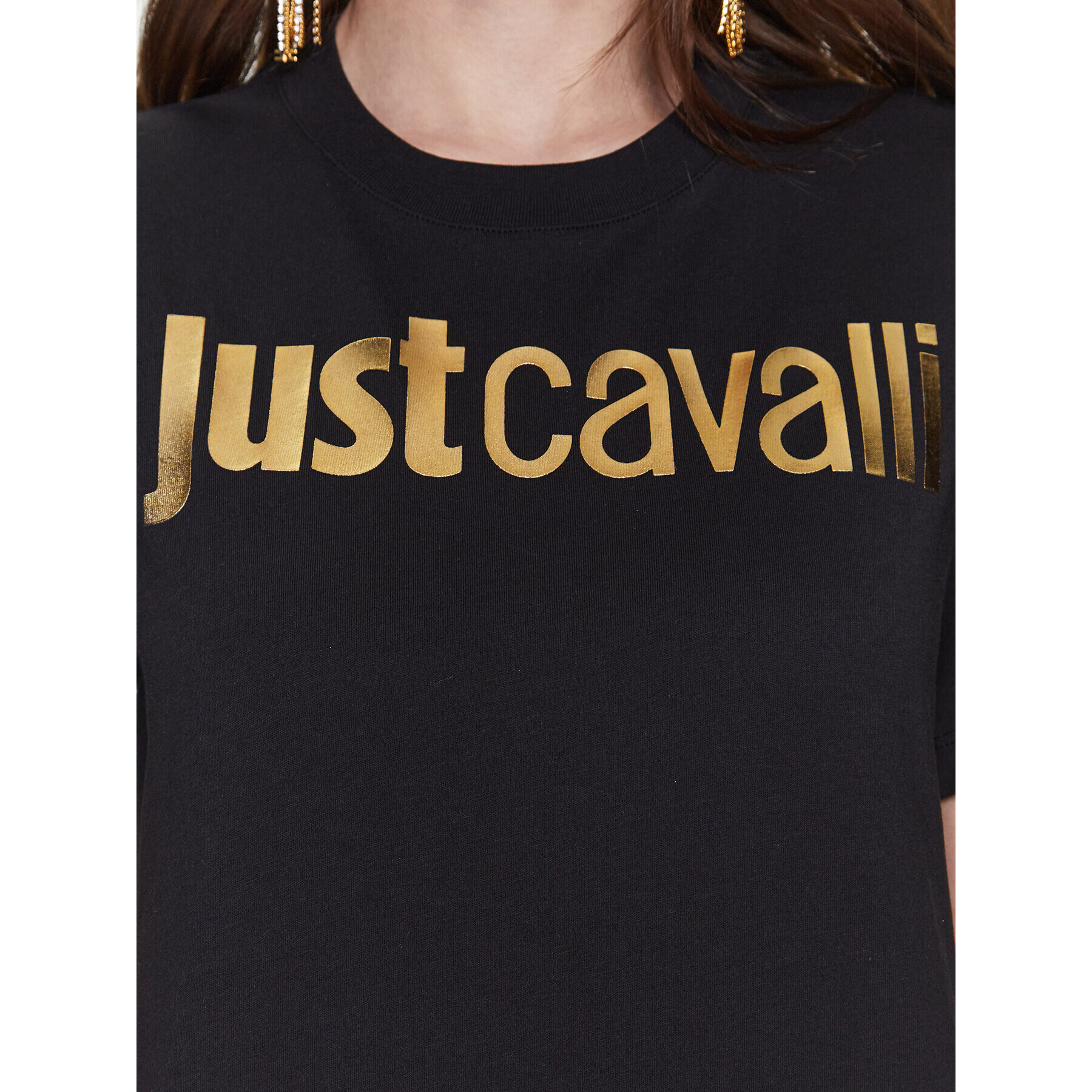 Just Cavalli Тишърт 74PBHF00 Черен Regular Fit - Pepit.bg