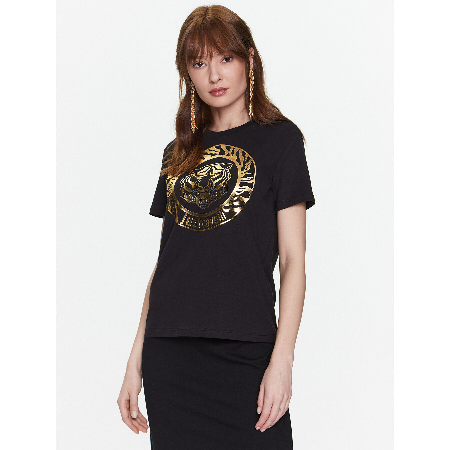 Just Cavalli Тишърт 74PBHF03 Черен Regular Fit - Pepit.bg