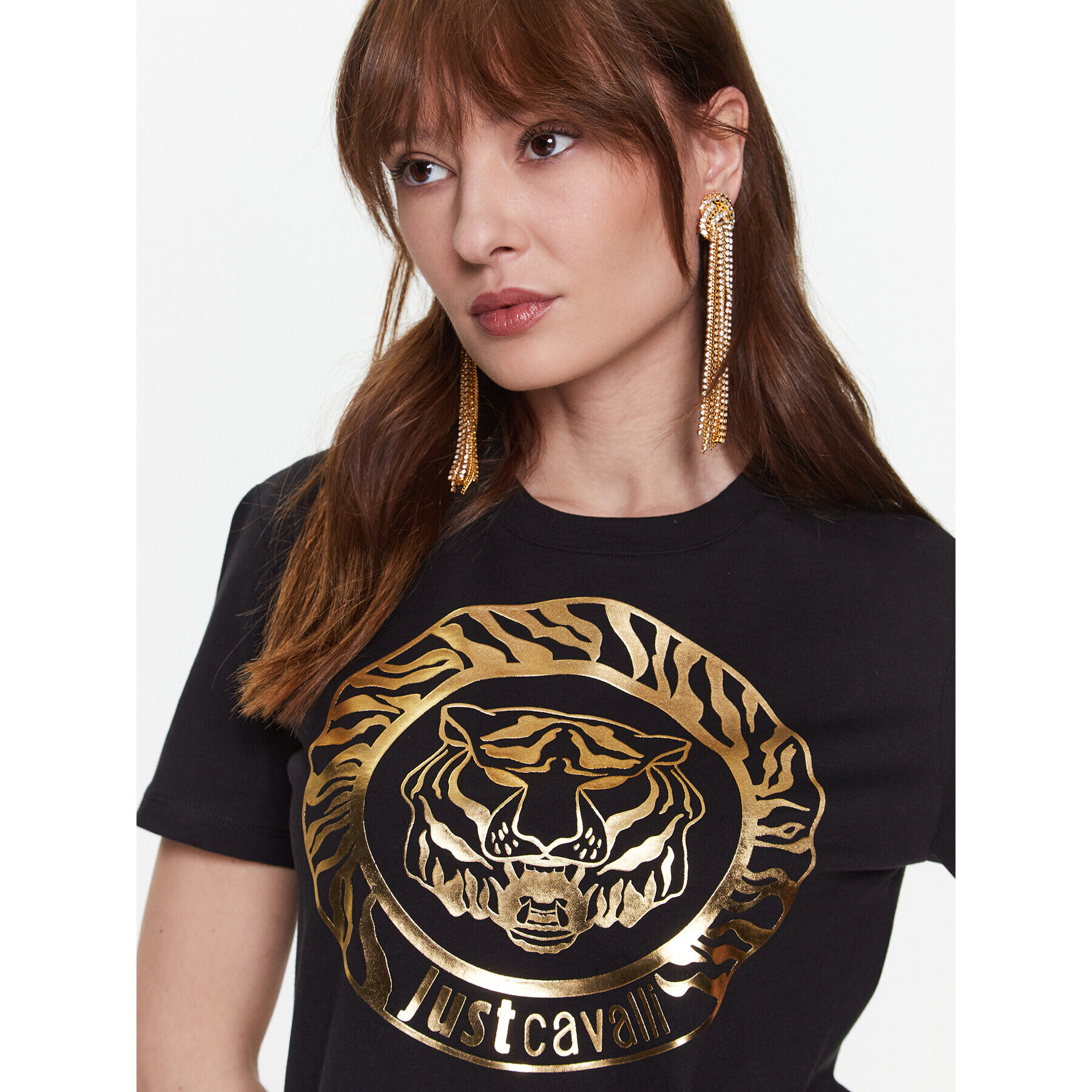Just Cavalli Тишърт 74PBHF03 Черен Regular Fit - Pepit.bg