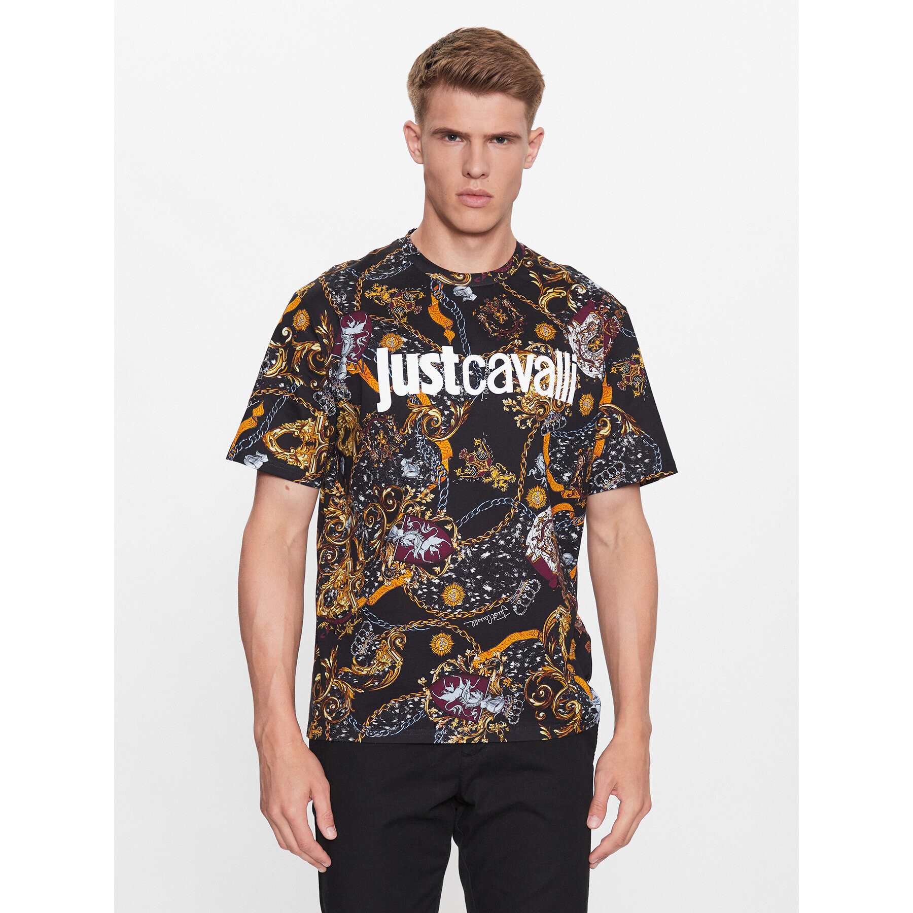 Just Cavalli Тишърт 75OAH6R3 Черен Regular Fit - Pepit.bg
