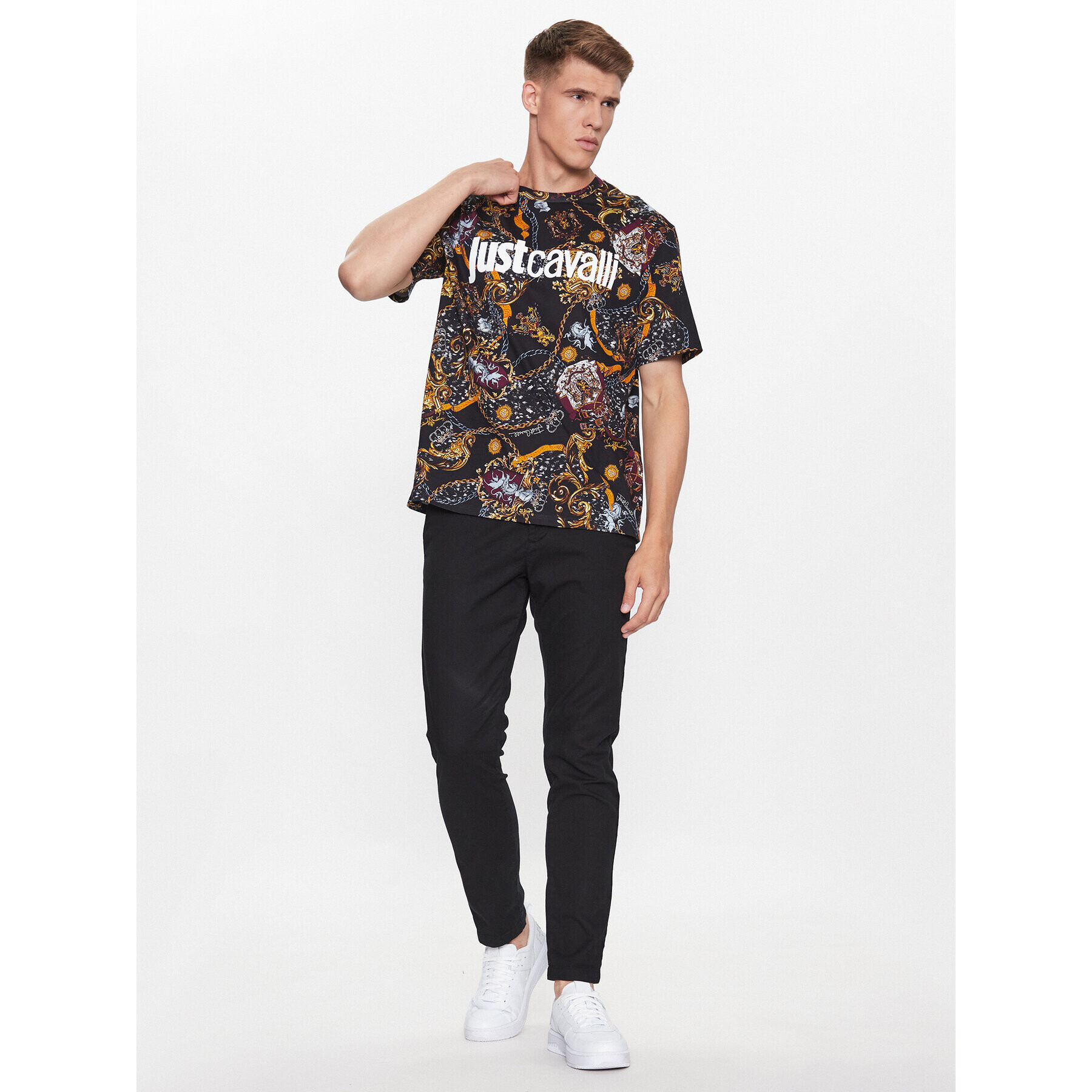 Just Cavalli Тишърт 75OAH6R3 Черен Regular Fit - Pepit.bg