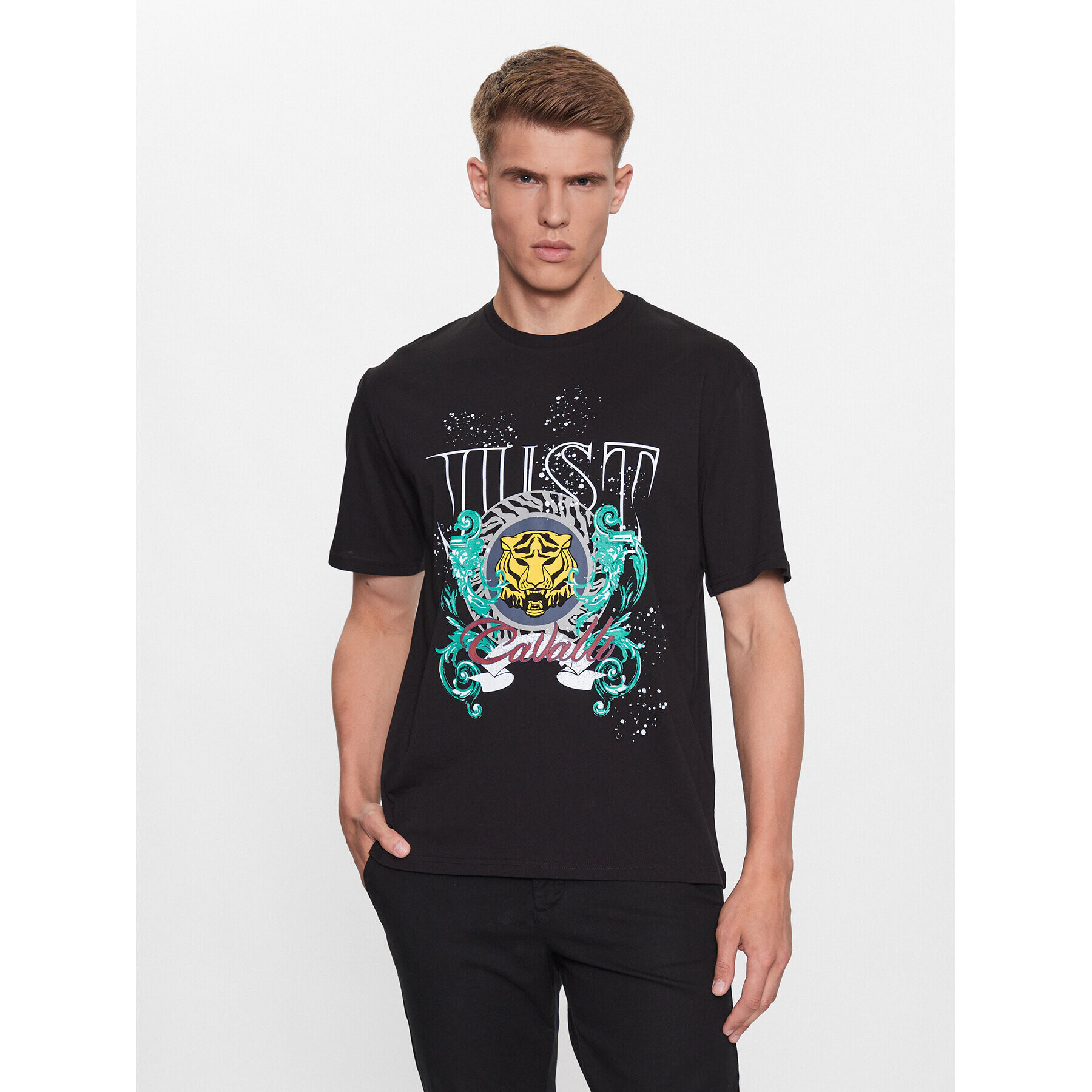Just Cavalli Тишърт 75OAHF02 Черен Regular Fit - Pepit.bg
