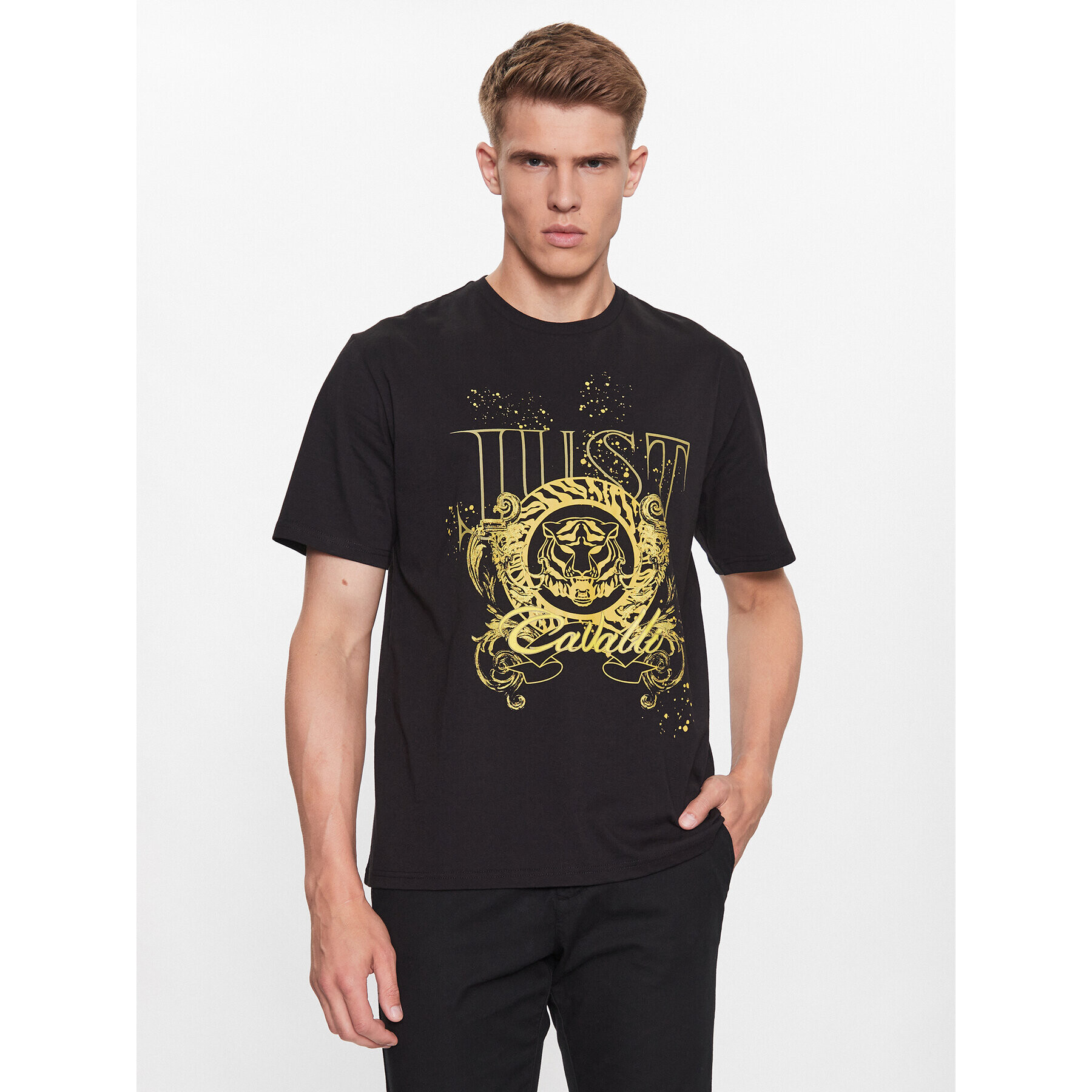 Just Cavalli Тишърт 75OAHF03 Черен Regular Fit - Pepit.bg
