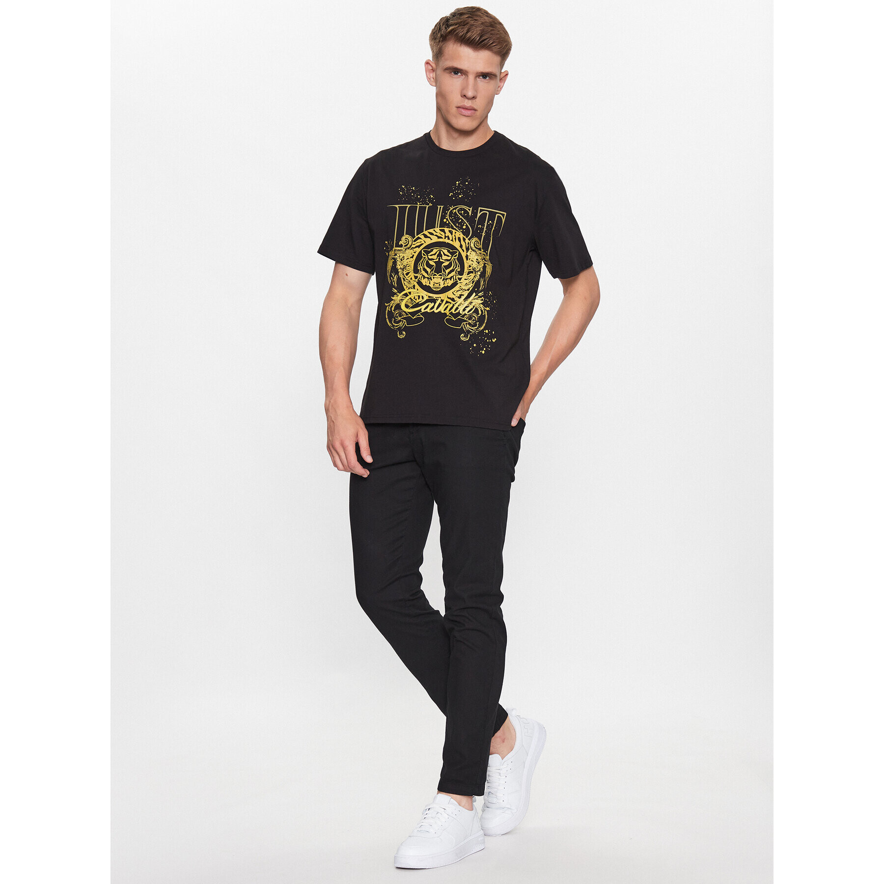 Just Cavalli Тишърт 75OAHF03 Черен Regular Fit - Pepit.bg