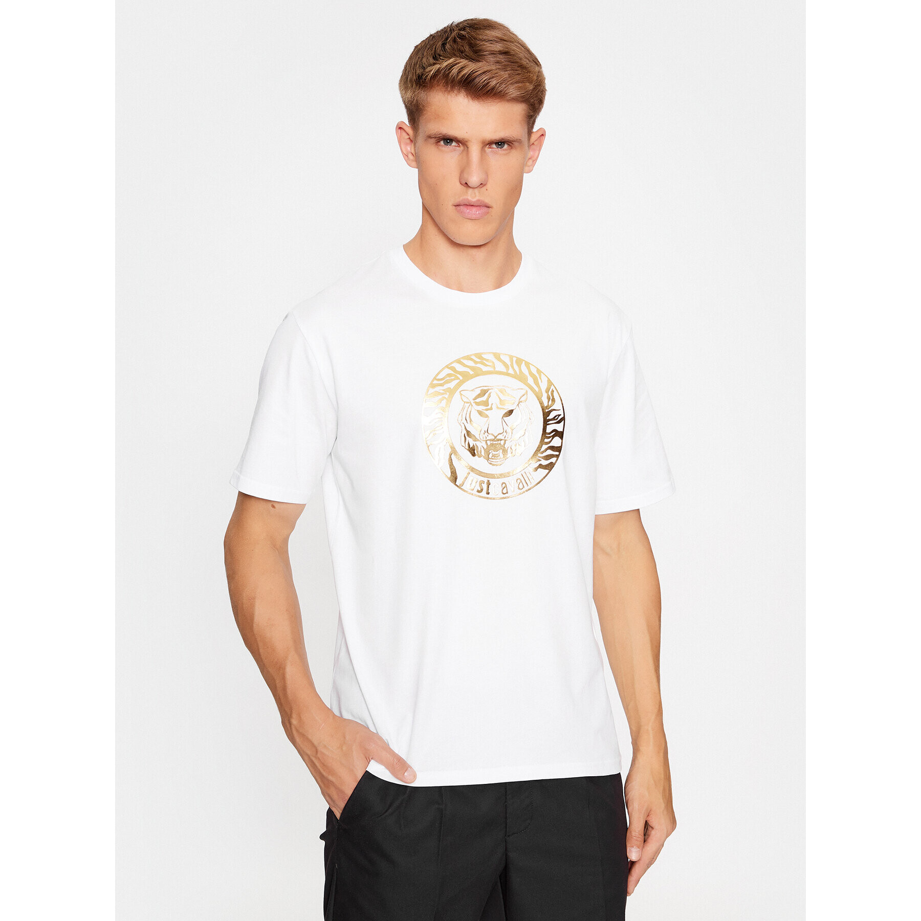 Just Cavalli Тишърт 75OAHT01 Бял Regular Fit - Pepit.bg