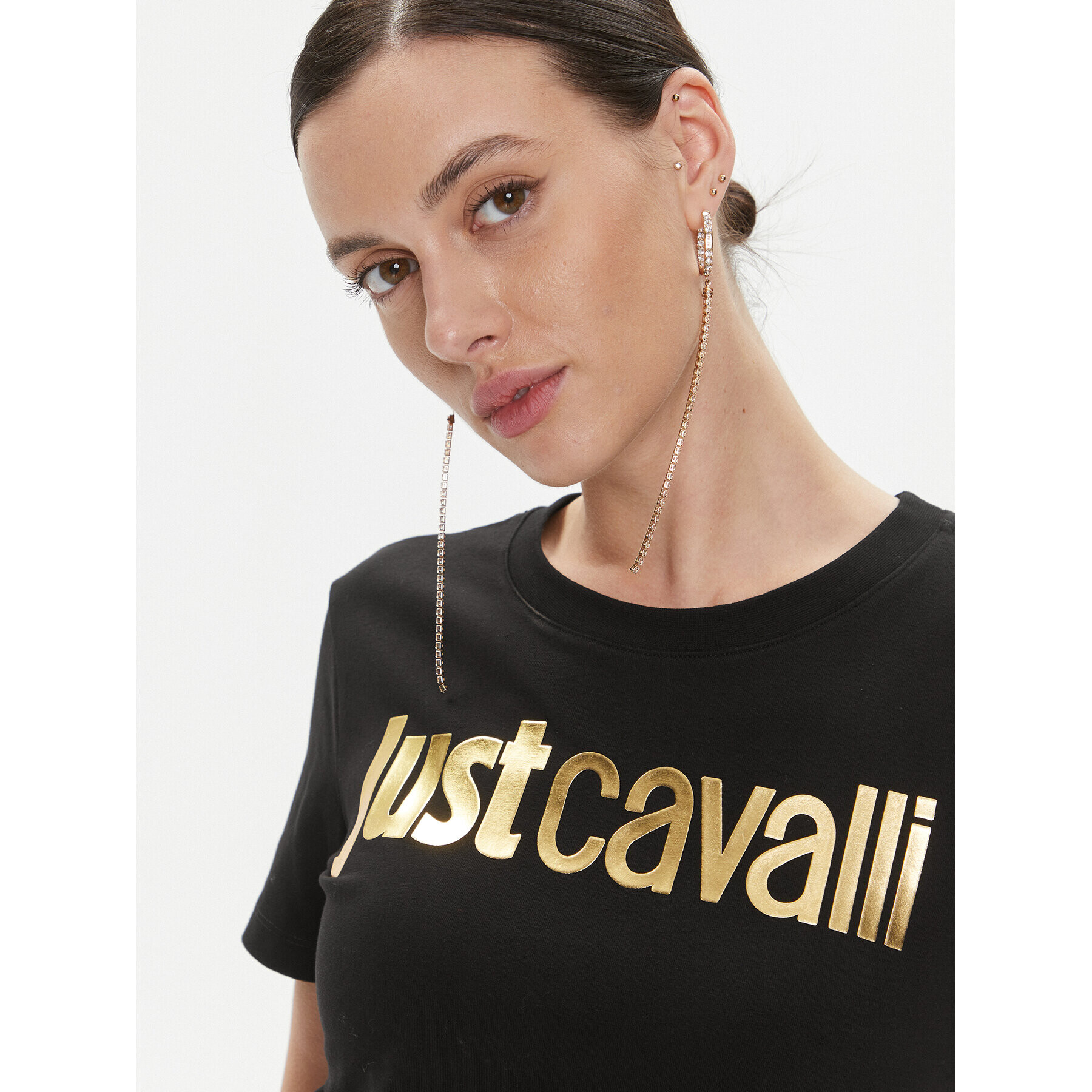 Just Cavalli Тишърт 75PAHT00 Черен Regular Fit - Pepit.bg