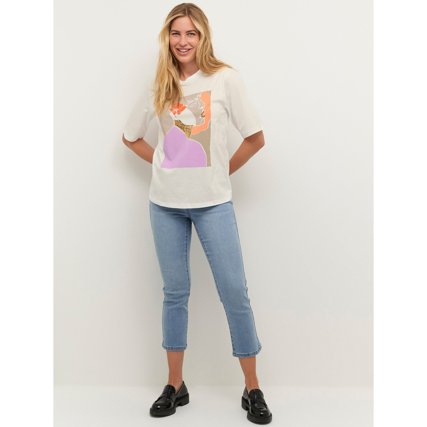 Kaffe Тишърт KAbloom 10507308 Бял Loose Fit - Pepit.bg