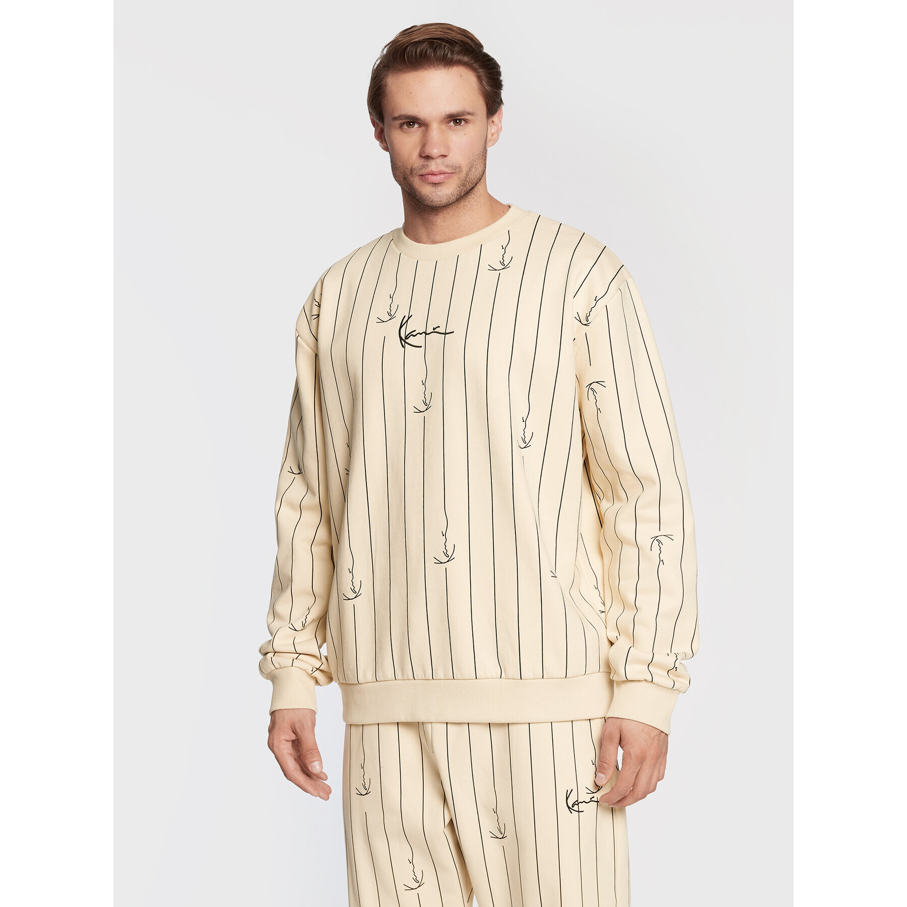 Karl Kani Суитшърт Small Signature Logo Pinstripe 6020889 Бежов Relaxed Fit - Pepit.bg