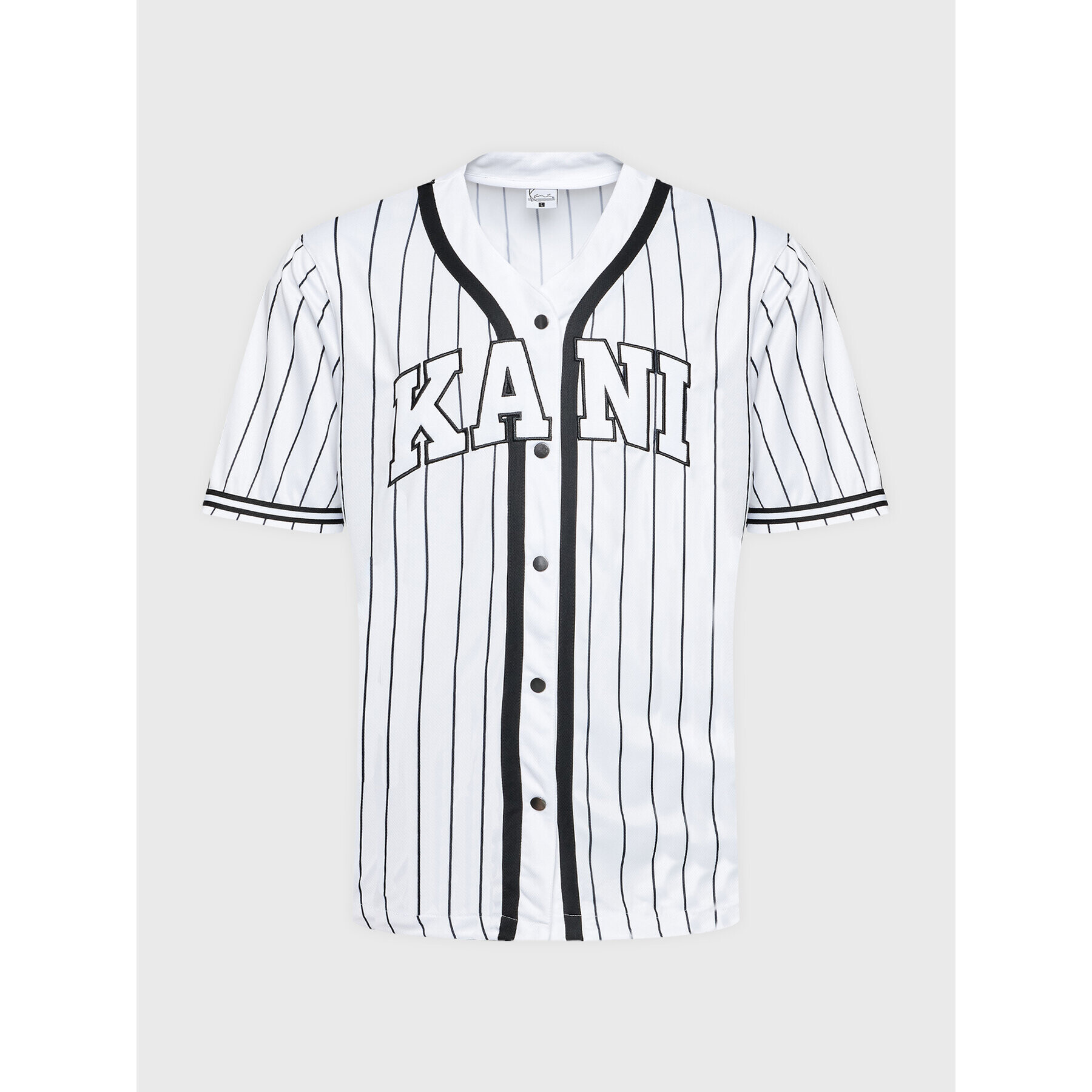 Karl Kani Тишърт Serif Pinstripe Baseball 6033361 Бял Relaxed Fit - Pepit.bg