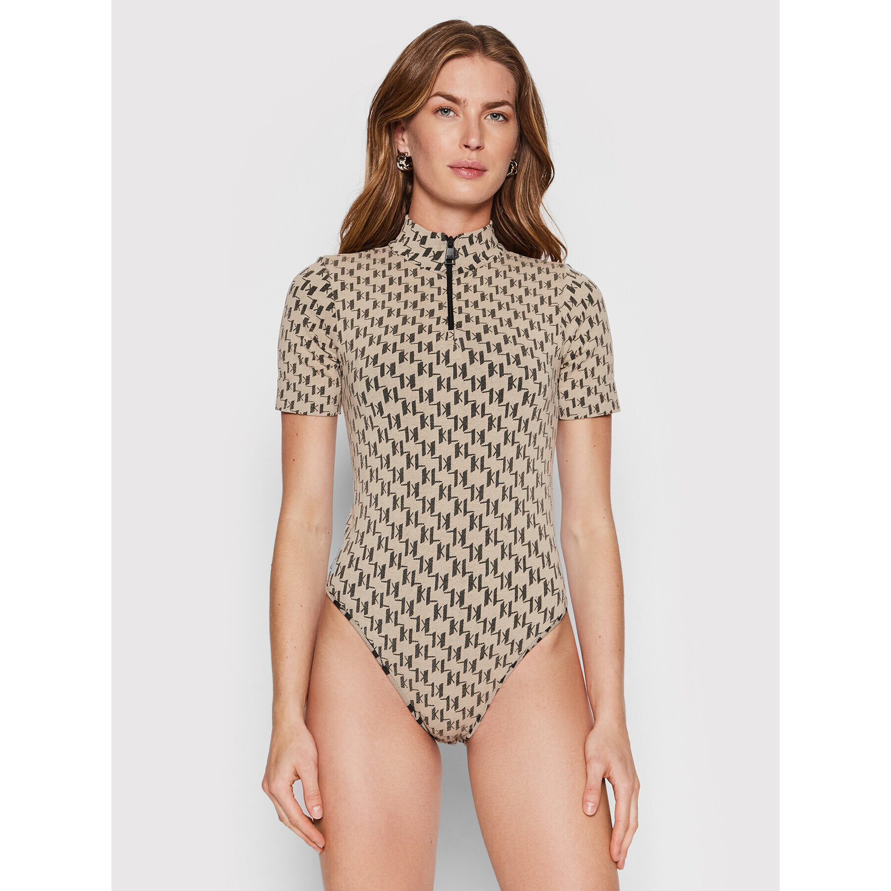 KARL LAGERFELD Боди Monogram 221W1700 Бежов Slim Fit - Pepit.bg