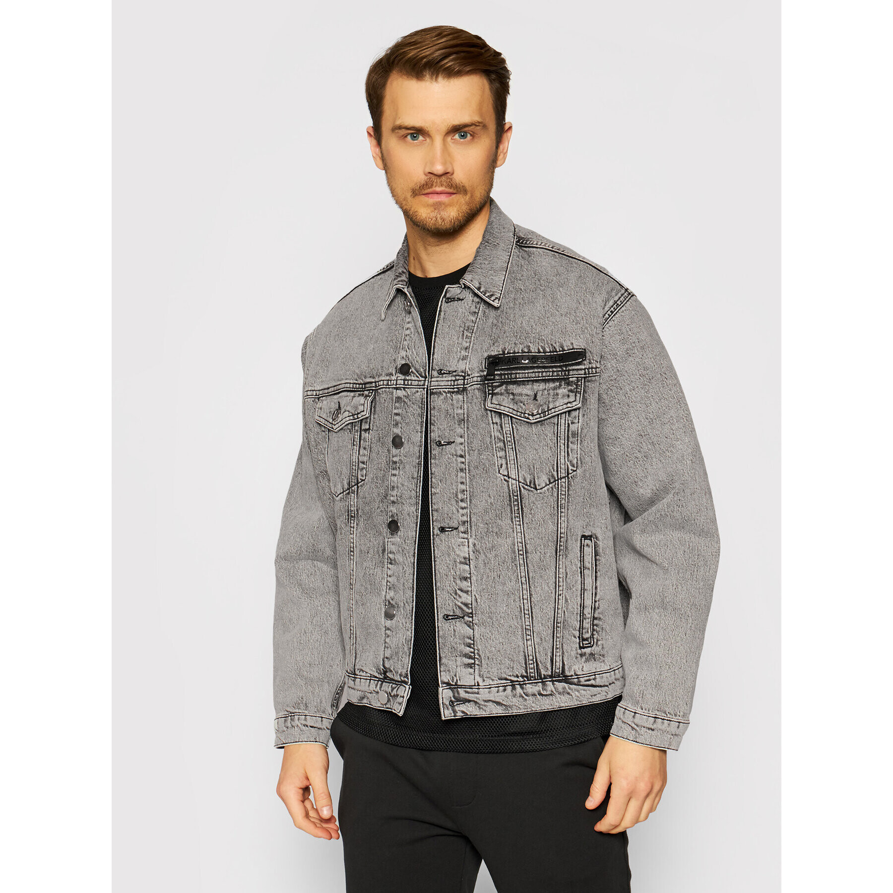 KARL LAGERFELD Дънково яке Unisex 211U1400 Сив Regular Fit - Pepit.bg