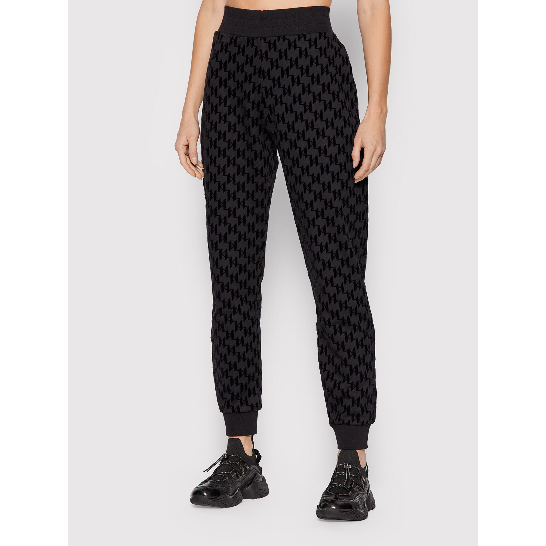 KARL LAGERFELD Долнище анцуг Monogram 216W1083 Черен Regular Fit - Pepit.bg