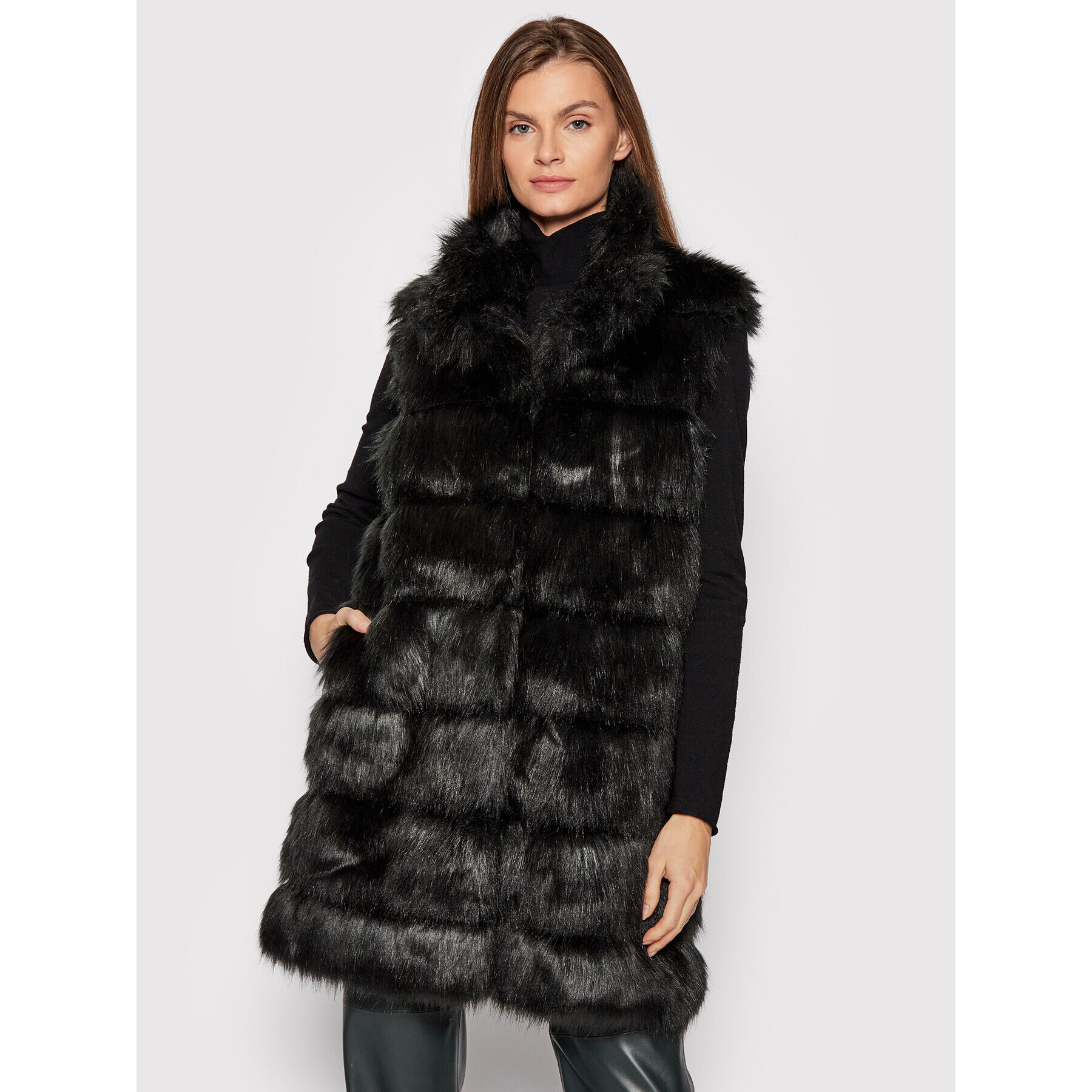 KARL LAGERFELD Елек Stripe Faux Fur Gilet 216W1504 Черен Regular Fit - Pepit.bg