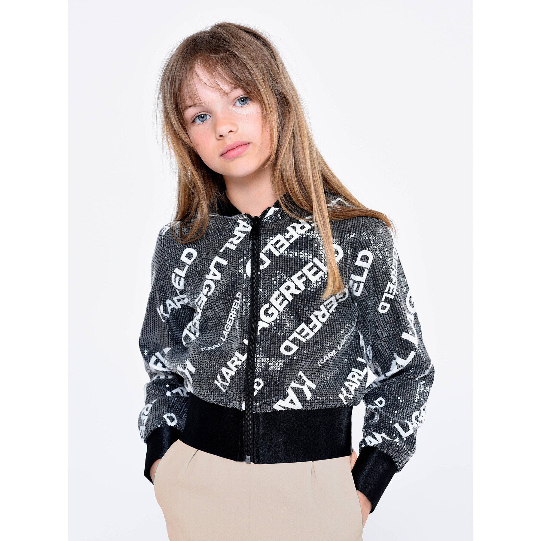 Karl Lagerfeld Kids Яке бомбър Z16148 S Черен Regular Fit - Pepit.bg