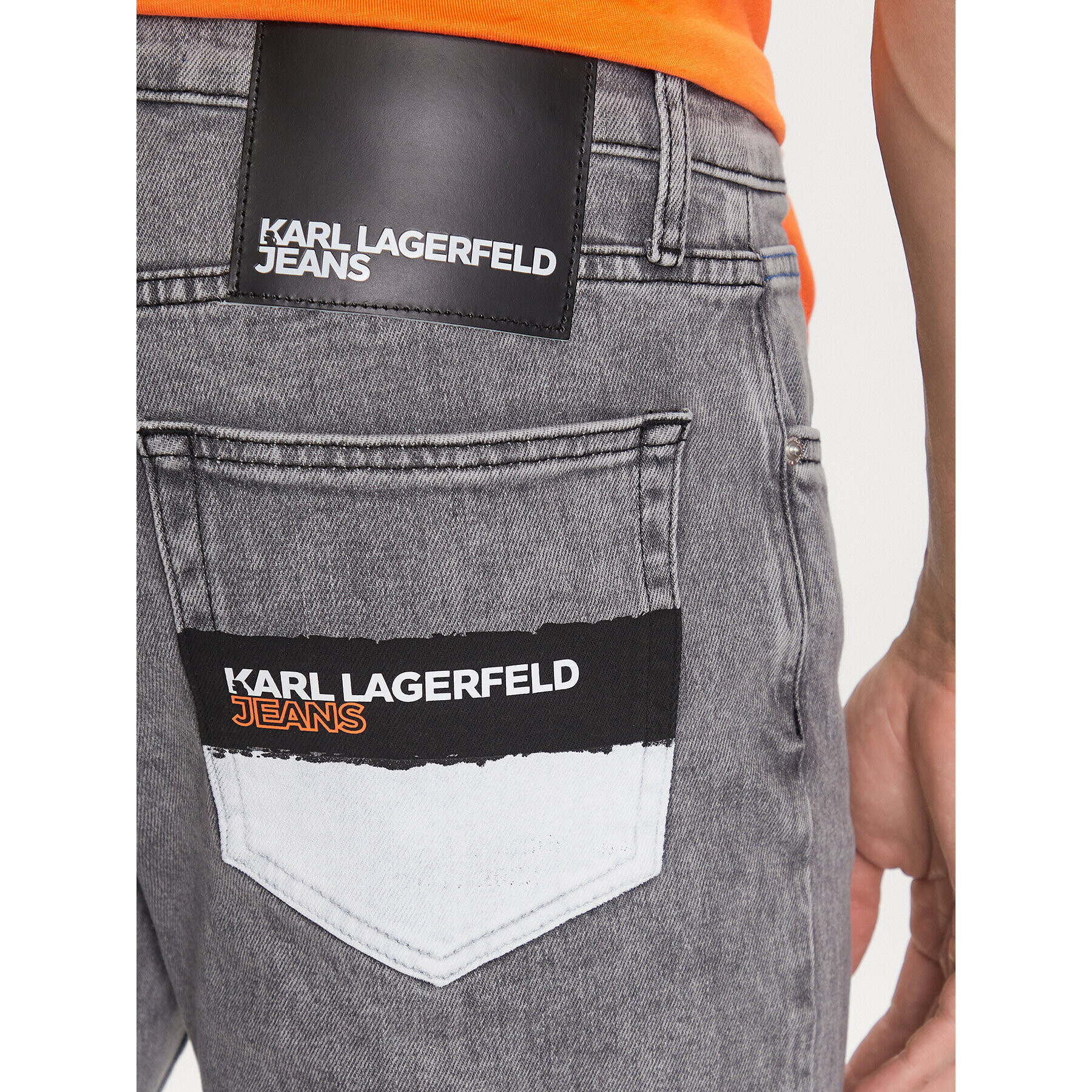 Karl Lagerfeld Jeans Дънки Paint Logo 231D1101 Сив Slim Fit - Pepit.bg