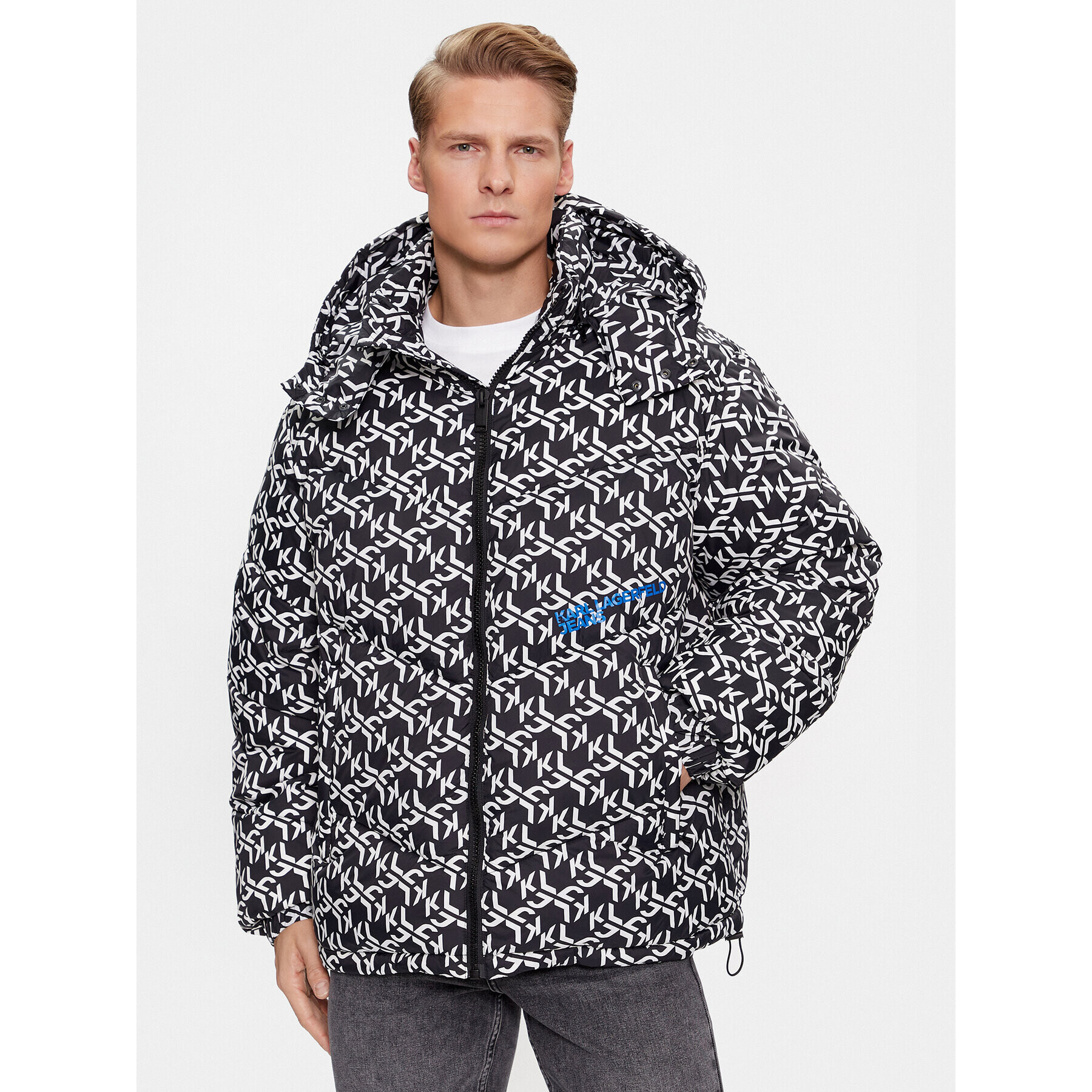 Karl Lagerfeld Jeans KARL LAGERFELD Пухено яке Klj Monogram Aop Puffer Jacket 236D1500 Черен Regular Fit - Pepit.bg