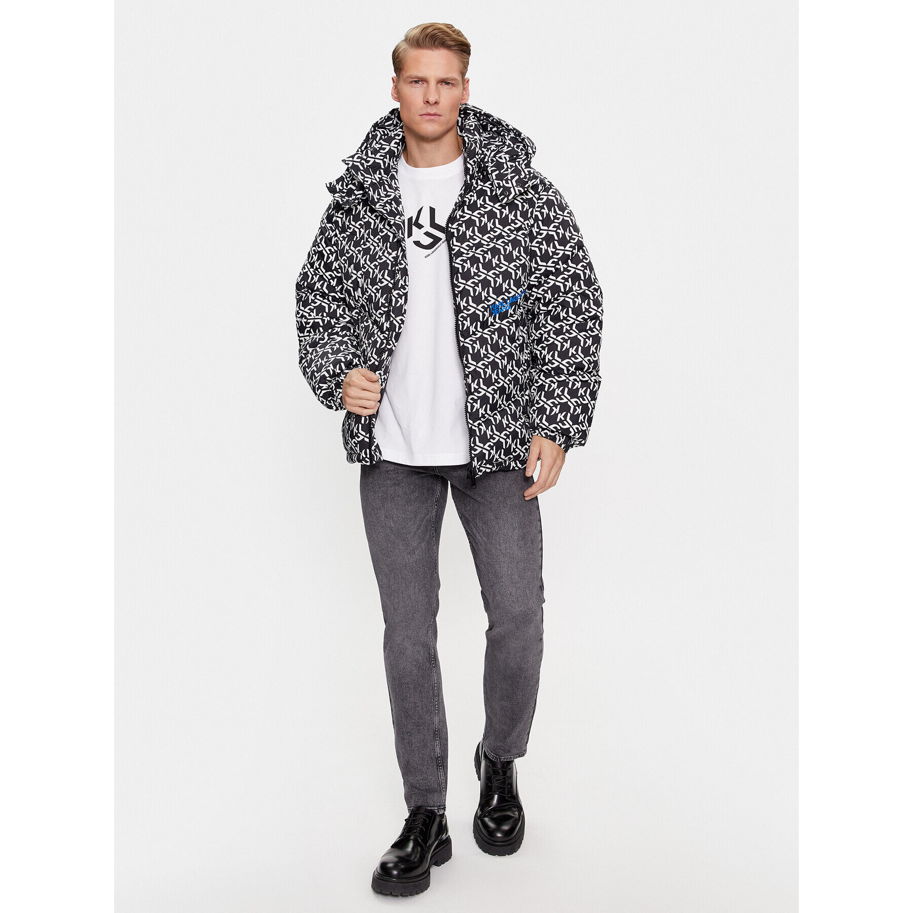 Karl Lagerfeld Jeans KARL LAGERFELD Пухено яке Klj Monogram Aop Puffer Jacket 236D1500 Черен Regular Fit - Pepit.bg