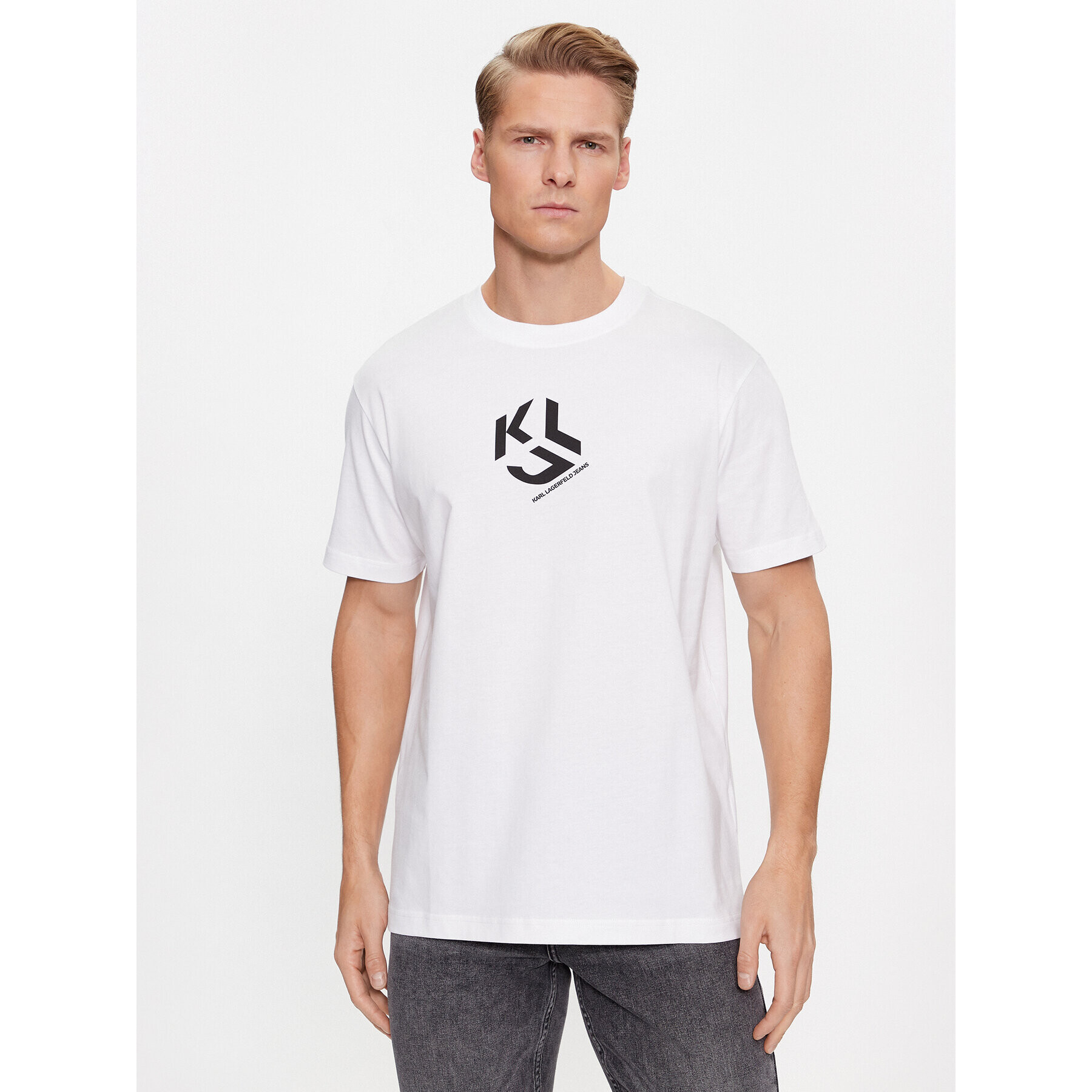 Karl Lagerfeld Jeans KARL LAGERFELD Тишърт Klj Regular Monogram Sslv Tee 236D1704 Бял Regular Fit - Pepit.bg