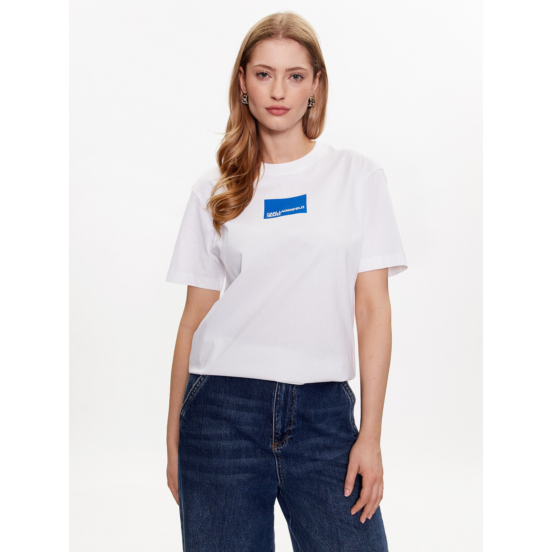 Karl Lagerfeld Jeans Тишърт 231J1706 Бял Regular Fit - Pepit.bg