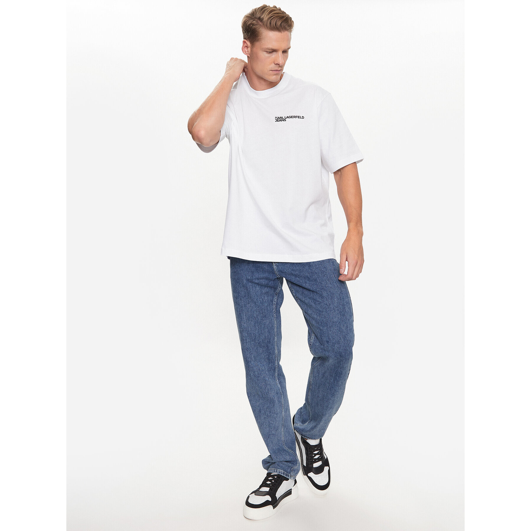 Karl Lagerfeld Jeans Тишърт Graphic 231D1751 Бял Relaxed Fit - Pepit.bg