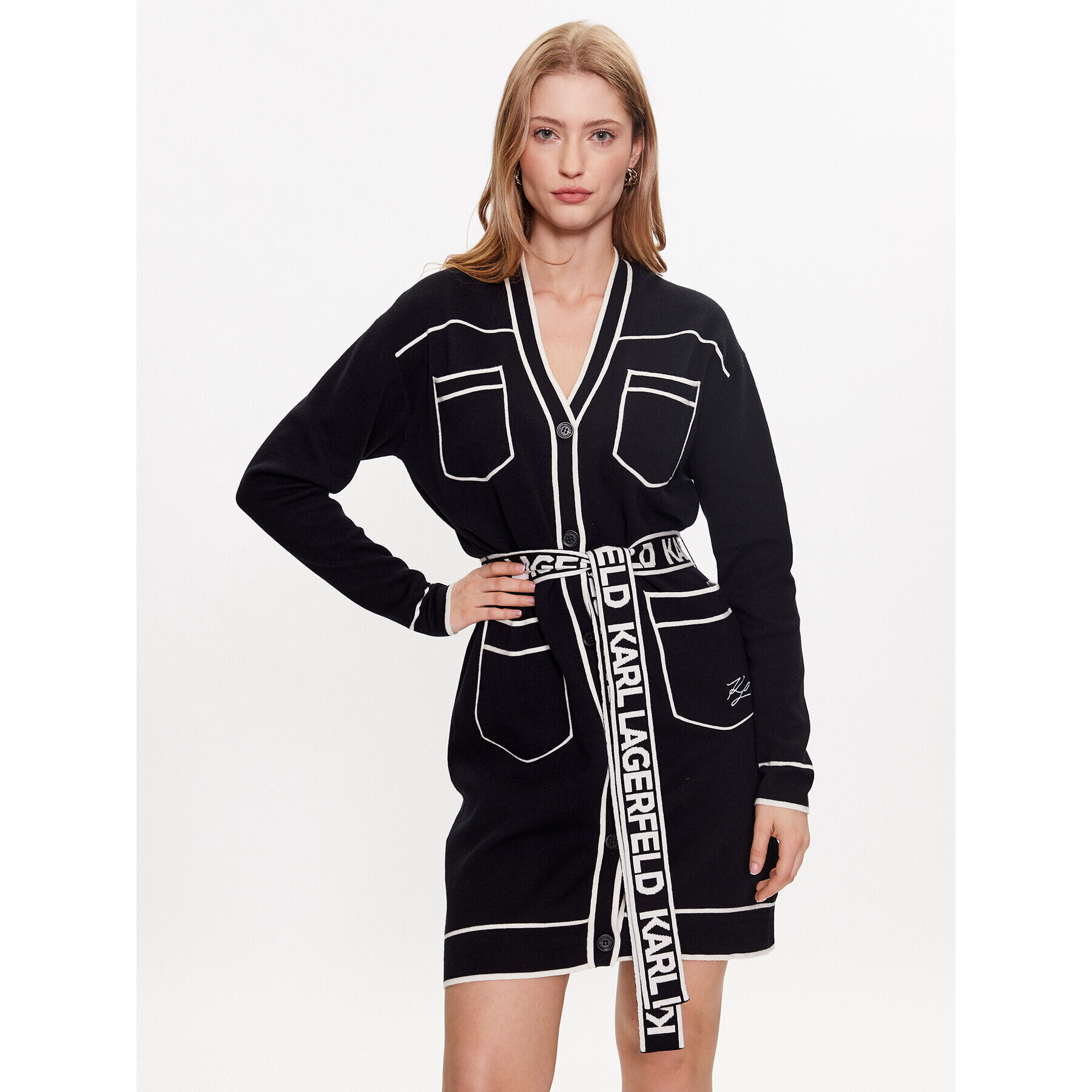 KARL LAGERFELD Кардиган 230W2011 Черен Regular Fit - Pepit.bg